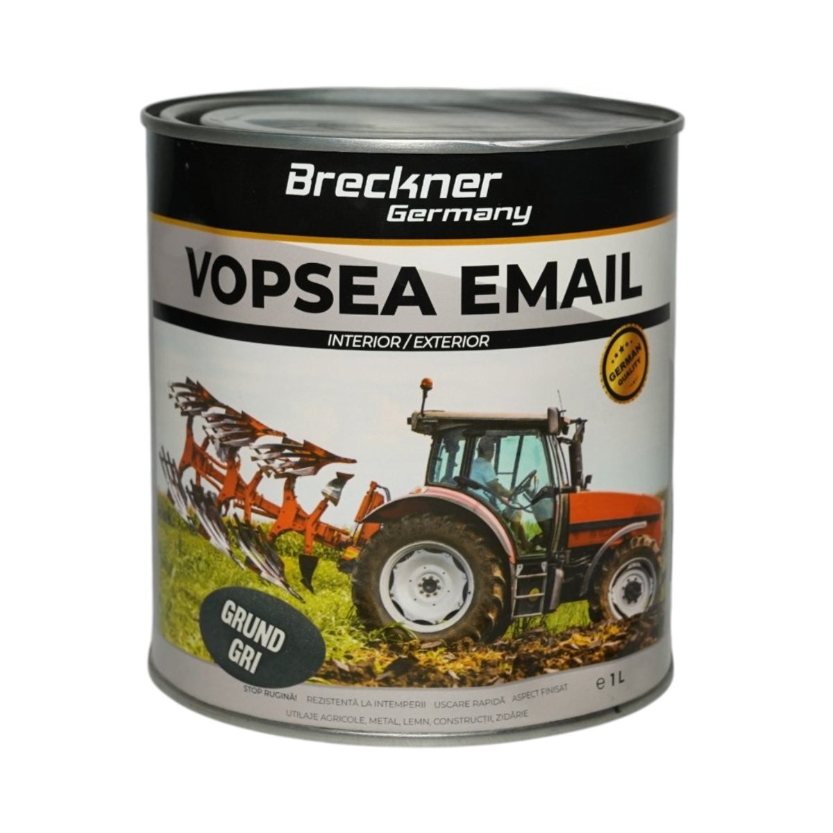 Vopsea email anticoroziva 3 in 1 grund gri pe baza de solvent 1L, direct pe rugina, interior si exterior Breckner Germany