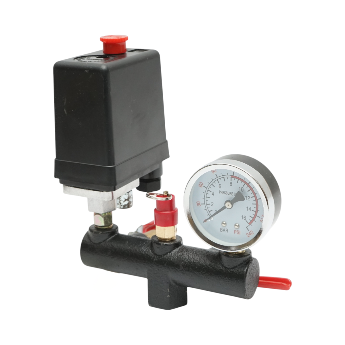 Presostat complet cu manometru 220V, 15A, presiune maxima 12 bar pentru compersor aer DISGM62, DISGM63, DISGM66