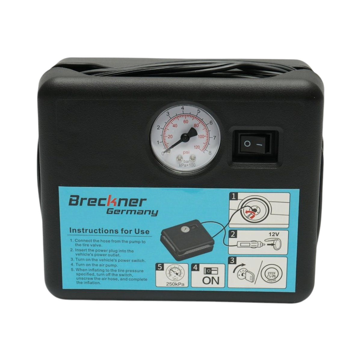 Kit reparatie pana anvelope cu compresor 12V si solutie etansare 450ml Breckner Germany - imagine 4