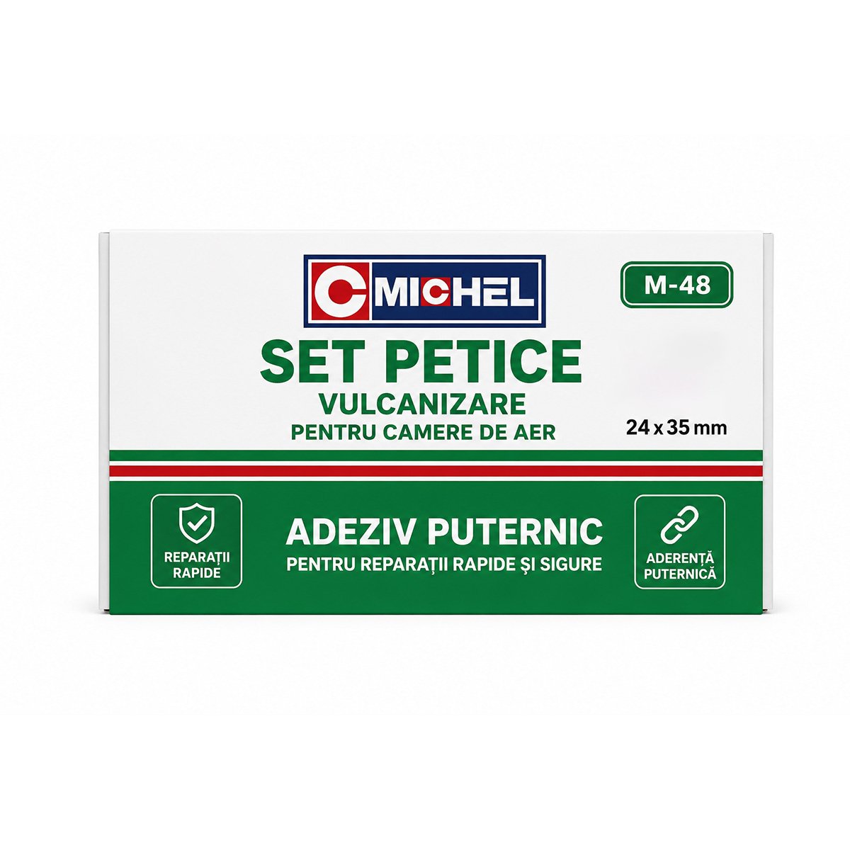 Set 48 petice vulcanizare ovale 24x35mm + 1 tub adeziv 20ml pentru camere de aer M-48 Michel - imagine 2