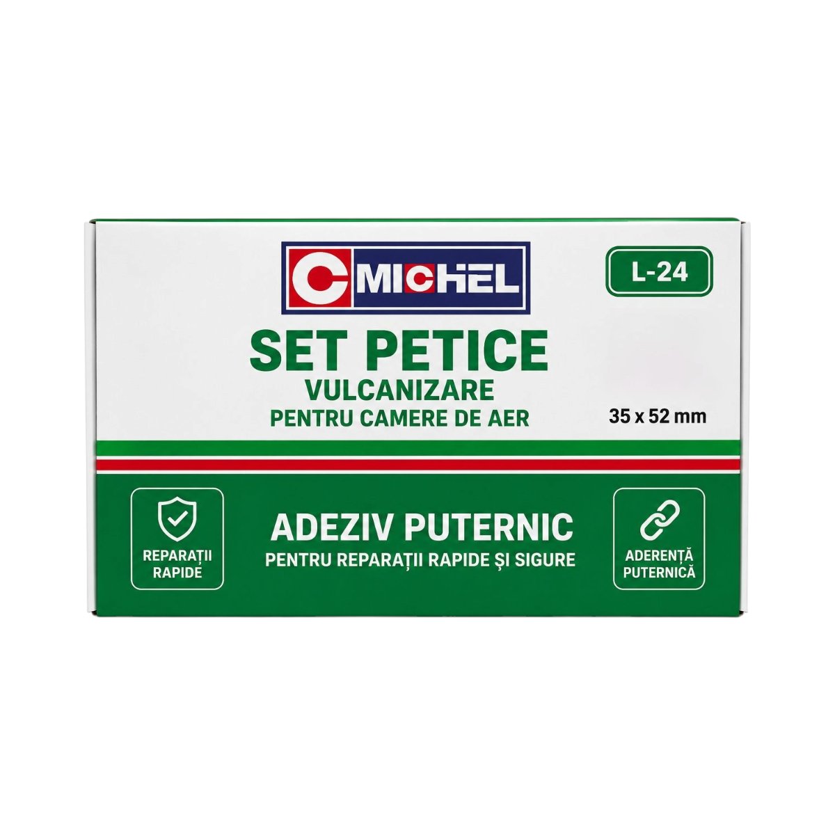 Set 24 petice vulcanizare ovale 35x52mm + 1 tub adeziv 20ml pentru camere de aer L-24 Michel - imagine 2