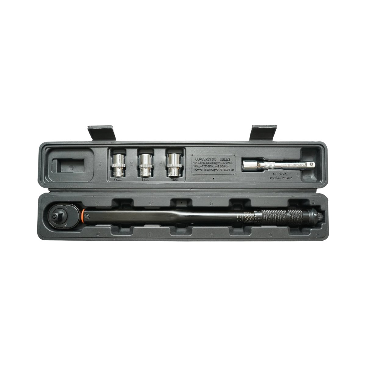 Set cheie dinamometrica 1/2, cuplu strangere 28-210 Nm, 3 tubulare 17-19-21mm, prelungitor 125mm 5 piese Breckner Germany - imagine 2