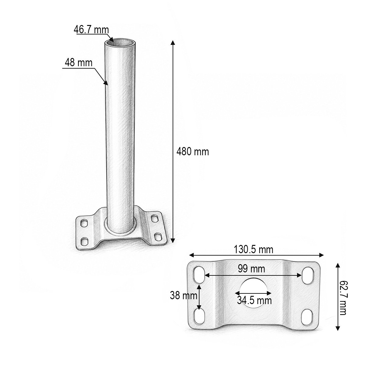 Suport brat montaj lampa iluminat stradal Ø48x480mm - imagine 3