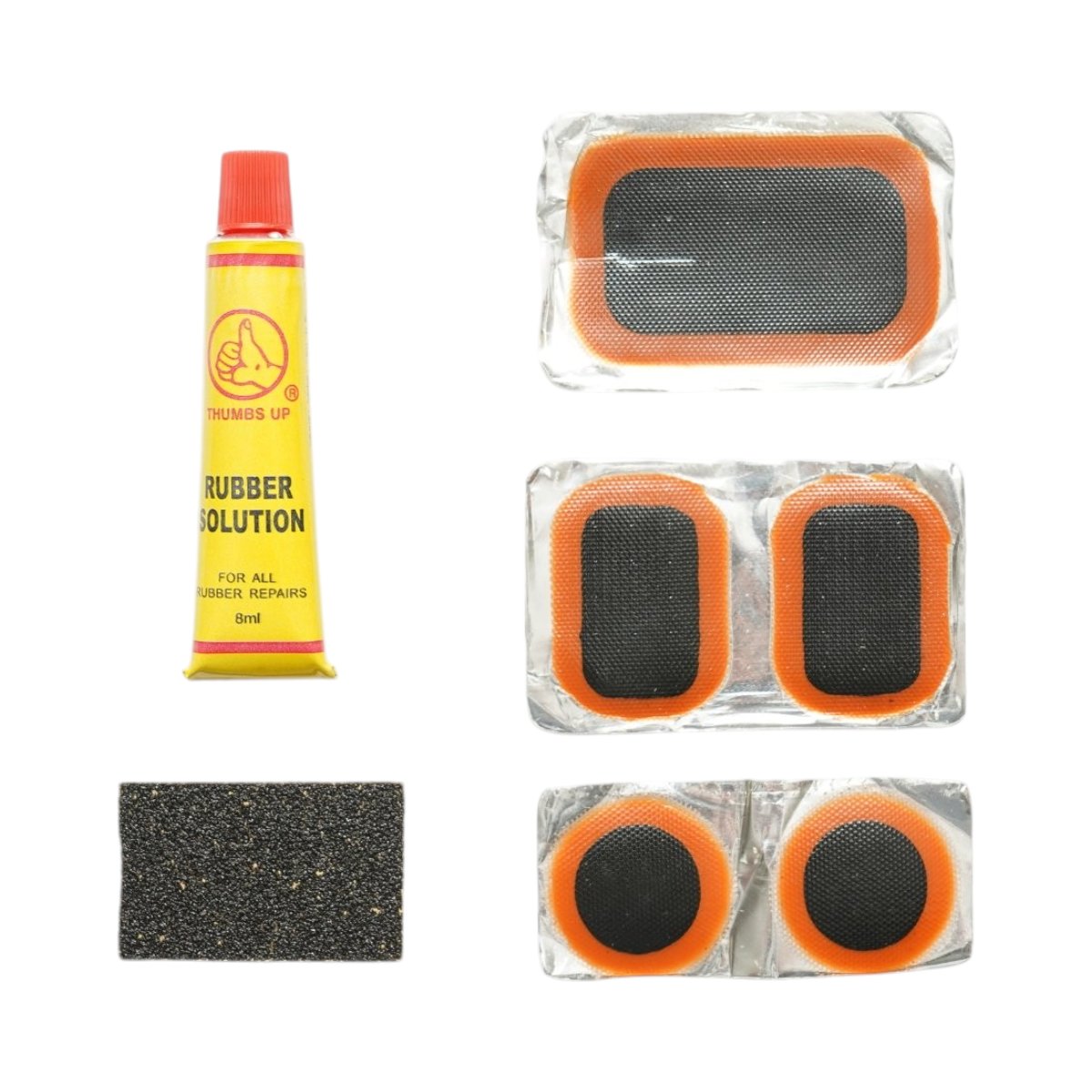 Set 5 petice vulcanizare anvelope si camere de aer 24x35mm, 25mm, 32x50mm + hartie abraziva + 1 tub adeziv 8ml - imagine 2