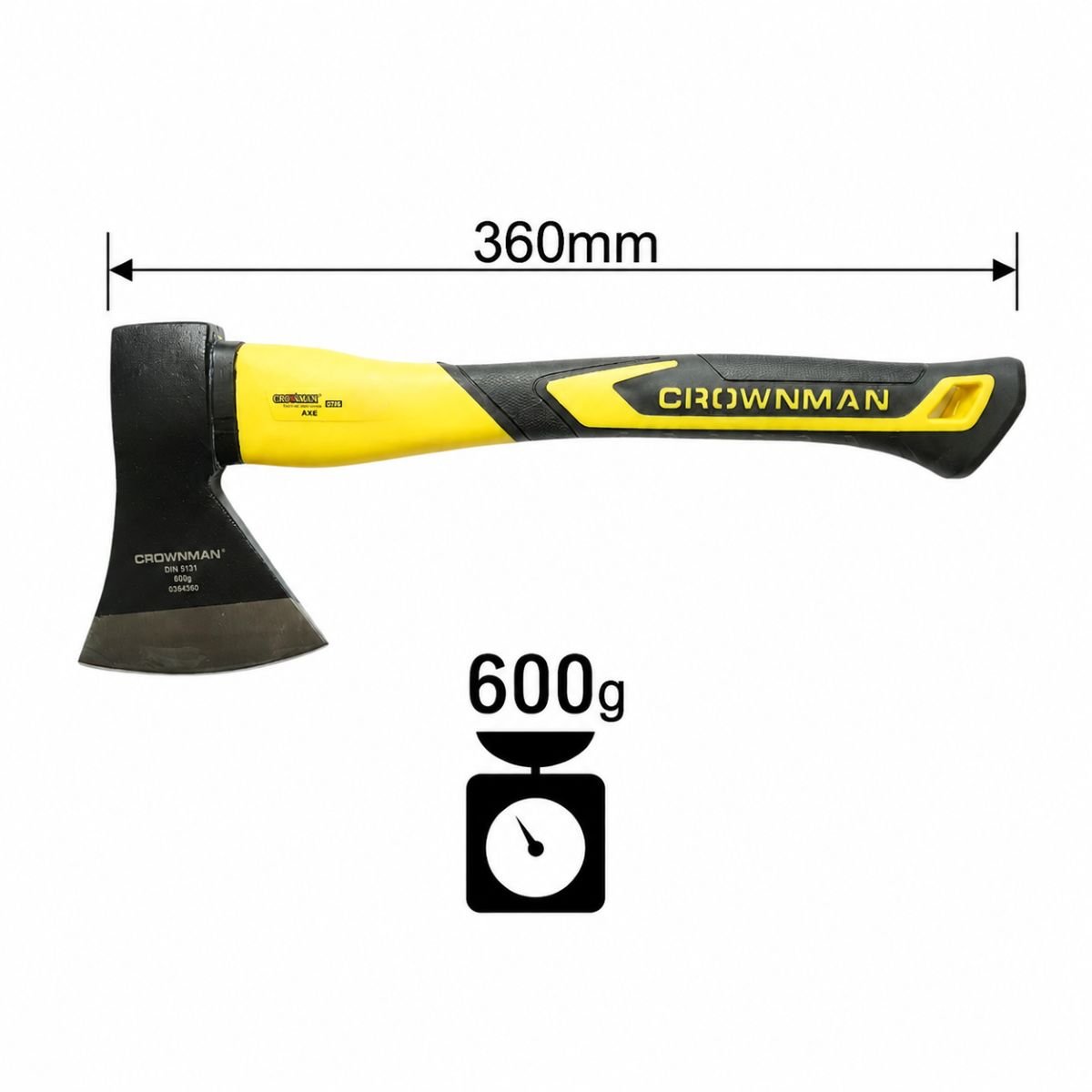 Topor profesional 600g cu lama din otel forjat, coada din fibra de sticla si maner antiderapant TPR Crownman - imagine 4