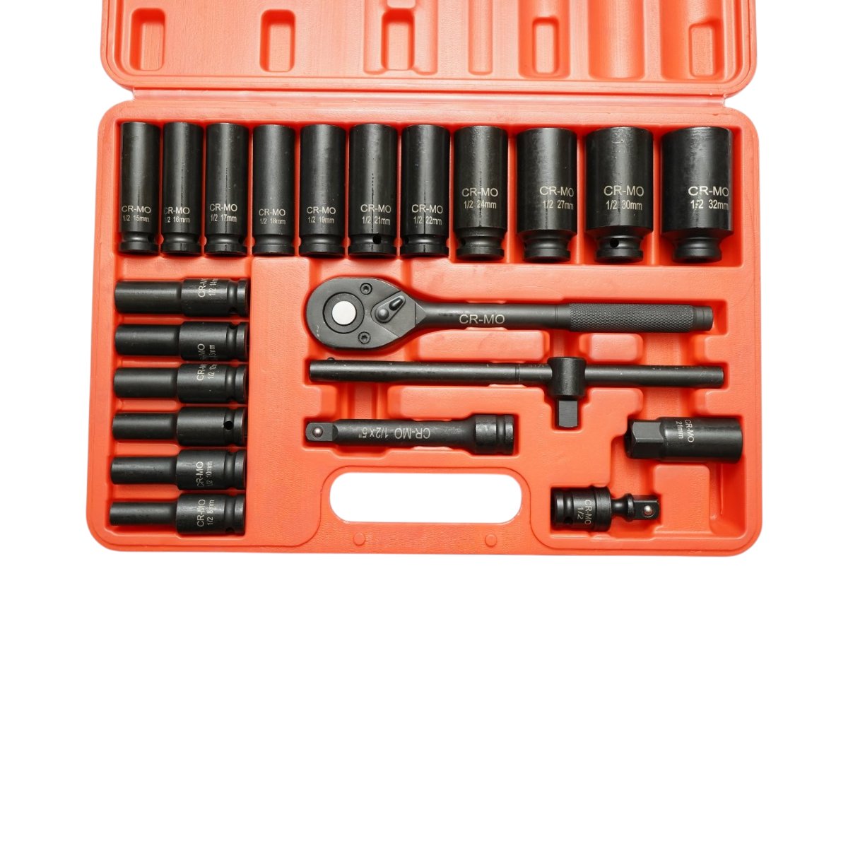 Trusa chei tubulare lungi 8-32mm, antrenor cu clichet, prelungitor 127mm, bara T, cardan 1/2 inch Cr-Mo 23 piese Breckner Germany - imagine 3