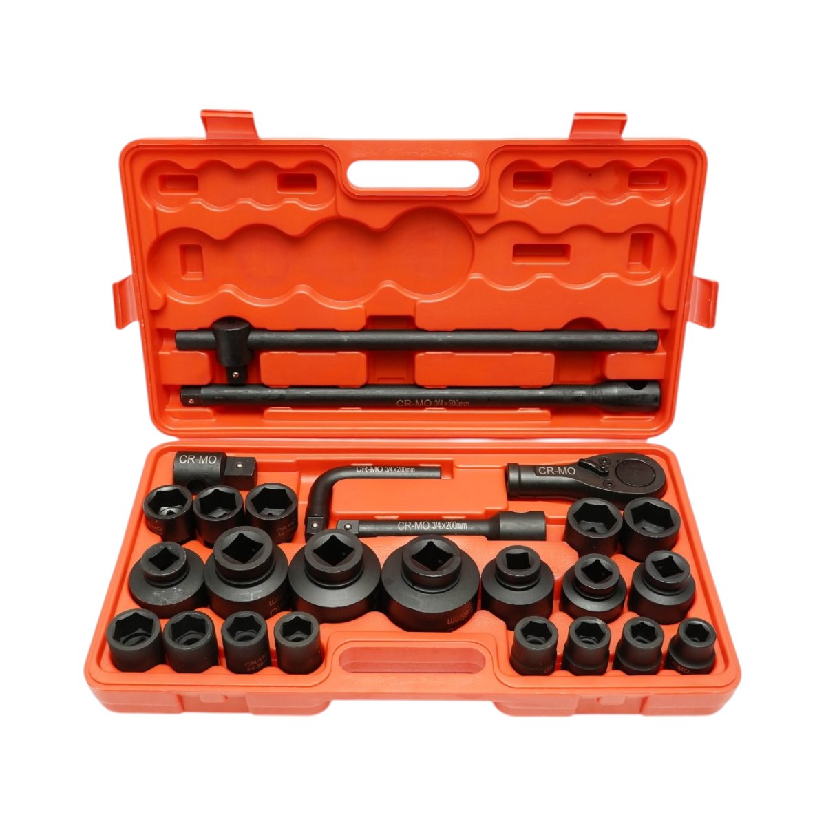Trusa chei tubulare de impact 17-65mm, antrenor cu clichet, prelungitoare 200 si 500mm, tip L 200mm, bara T, adaptor 3/4-1 inch Cr-Mo 26 piese Breckner Germany