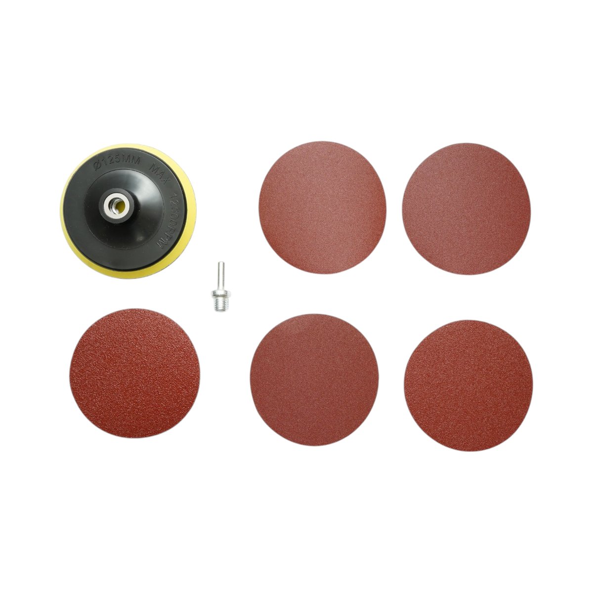 Set suport disc slefuire 125mm Velcro, 5 discuri abrazive P80-P240, adaptor M14 pentru polizor unghiular si bormasina Breckner Germany