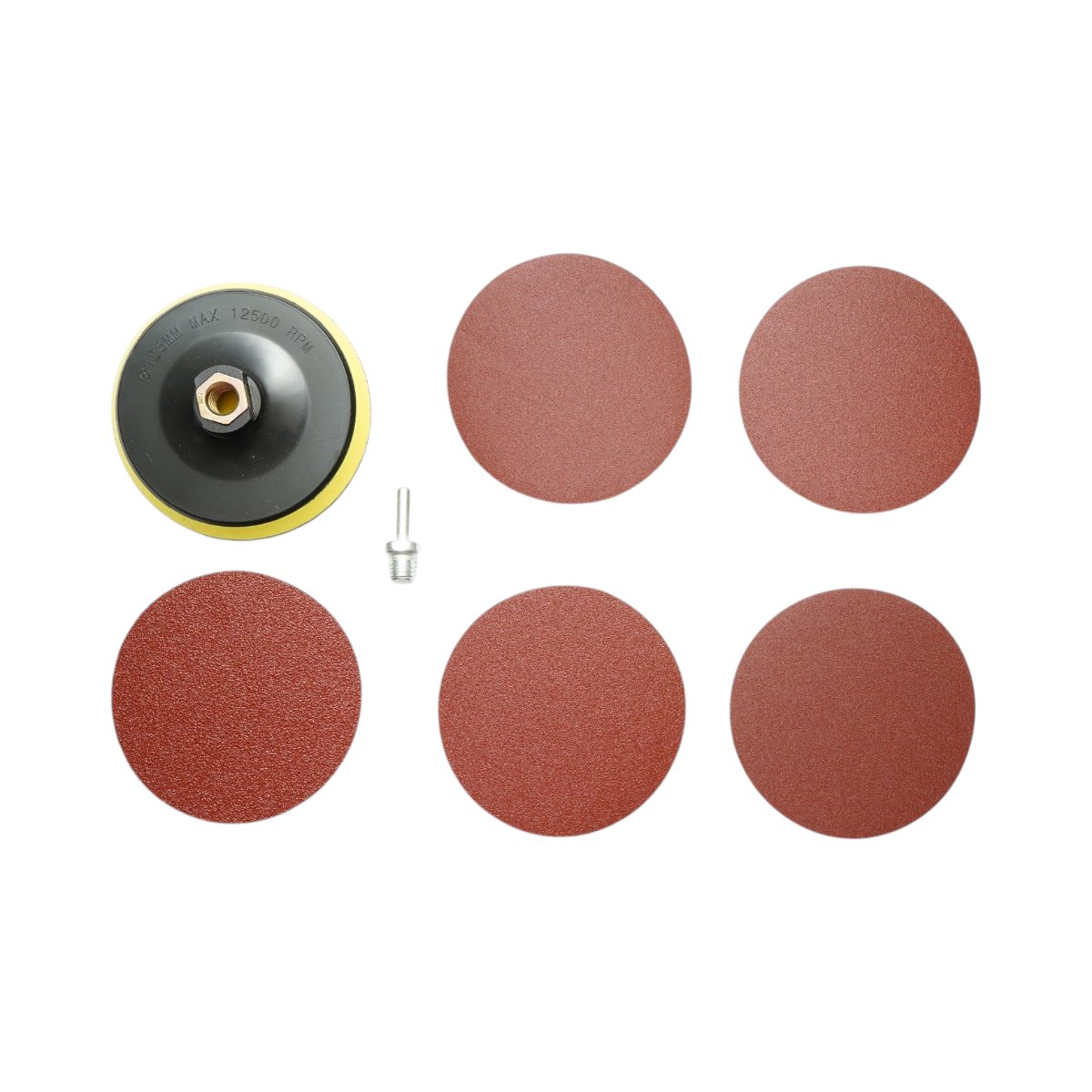 Set suport disc slefuire 125mm Velcro, 5 discuri abrazive P80-P240, adaptor M14 pentru polizor unghiular si bormasina Breckner Germany