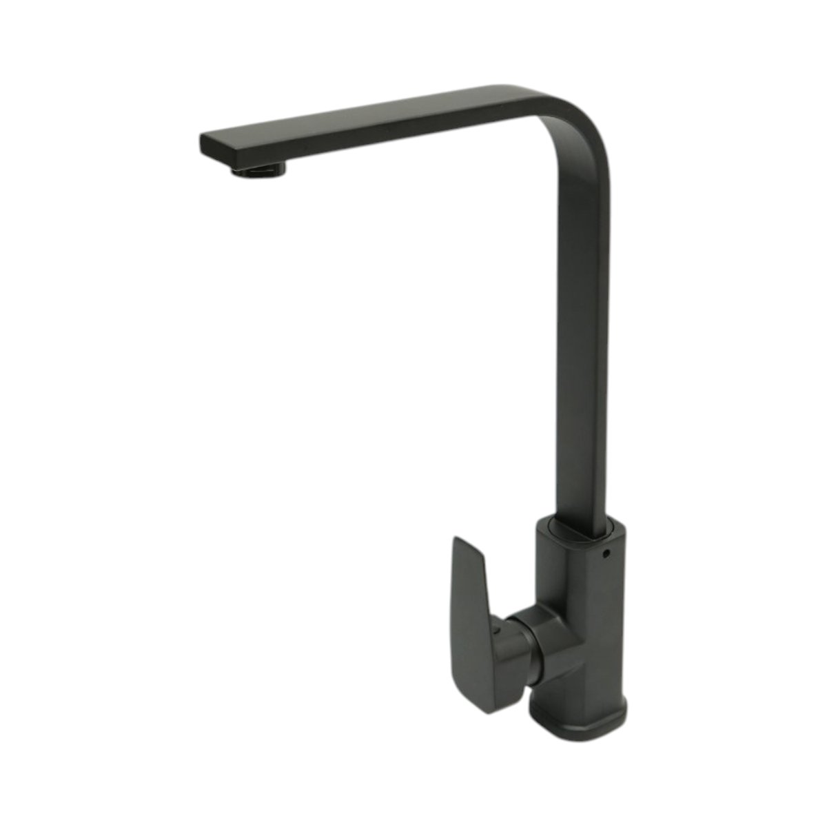 Baterie chiuveta bucatarie negru mat cu pipa inalta patrata, monocomanda, aliaj zinc, furtunuri incluse