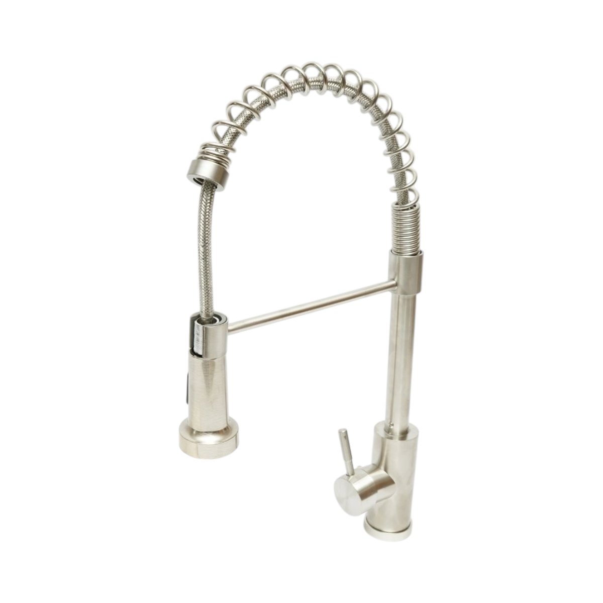 Baterie chiuveta bucatarie cu dus extractibil, arc flexibil, perlator 2 functii, inox satinat, aliaj zinc, furtunuri incluse
