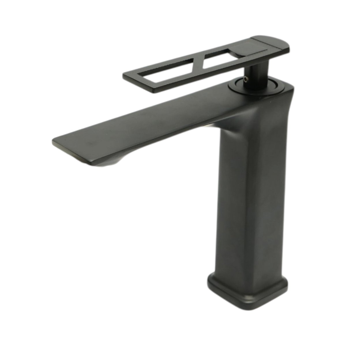 Baterie lavoar baie inalta patrata, monocomanda, negru mat, aliaj zinc, furtunuri incluse