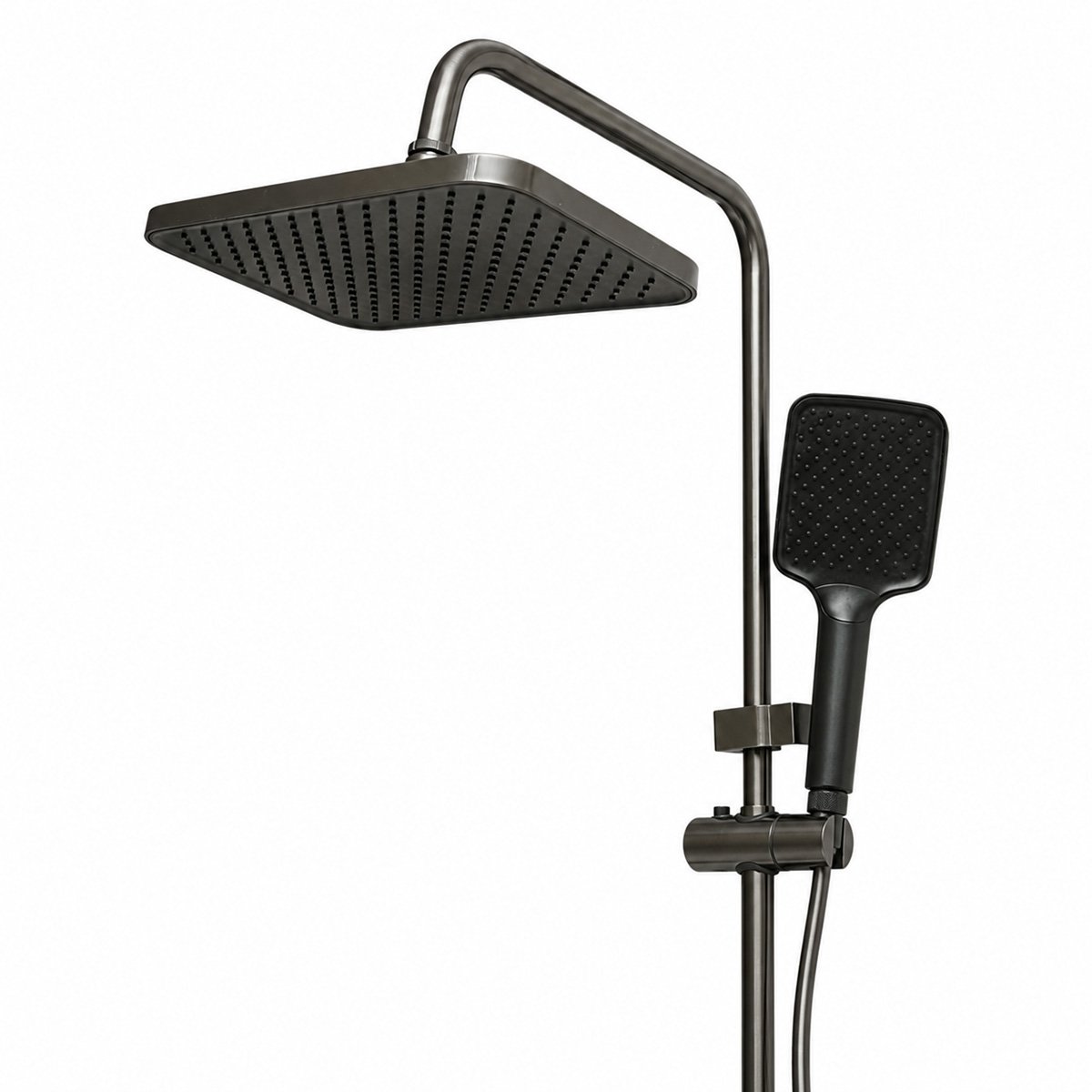 Set dus multifunctional cu termostat, 4 functii de curgere a apei, pipa cada, dus dreptunghiular tip ploaie, para de dus, dus bideu, grafit mat, aluminiu - imagine 5