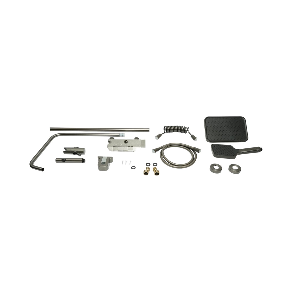 Set dus multifunctional cu termostat, 4 functii de curgere a apei, pipa cada, dus dreptunghiular tip ploaie, para de dus, dus bideu, grafit mat, aluminiu - imagine 2