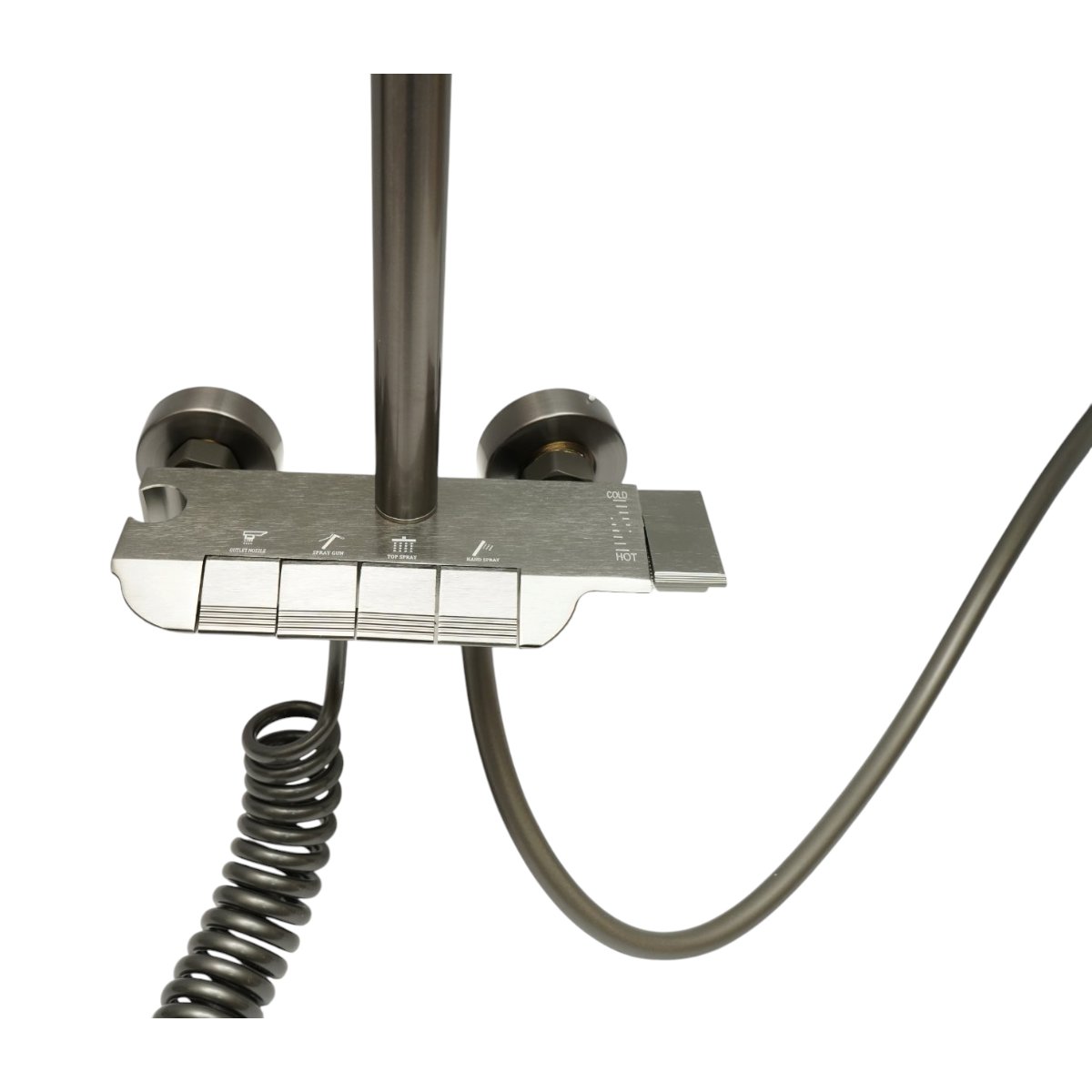 Set dus multifunctional cu termostat, 4 functii de curgere a apei, pipa cada, dus dreptunghiular tip ploaie, para de dus, dus bideu, grafit mat, aluminiu - imagine 6