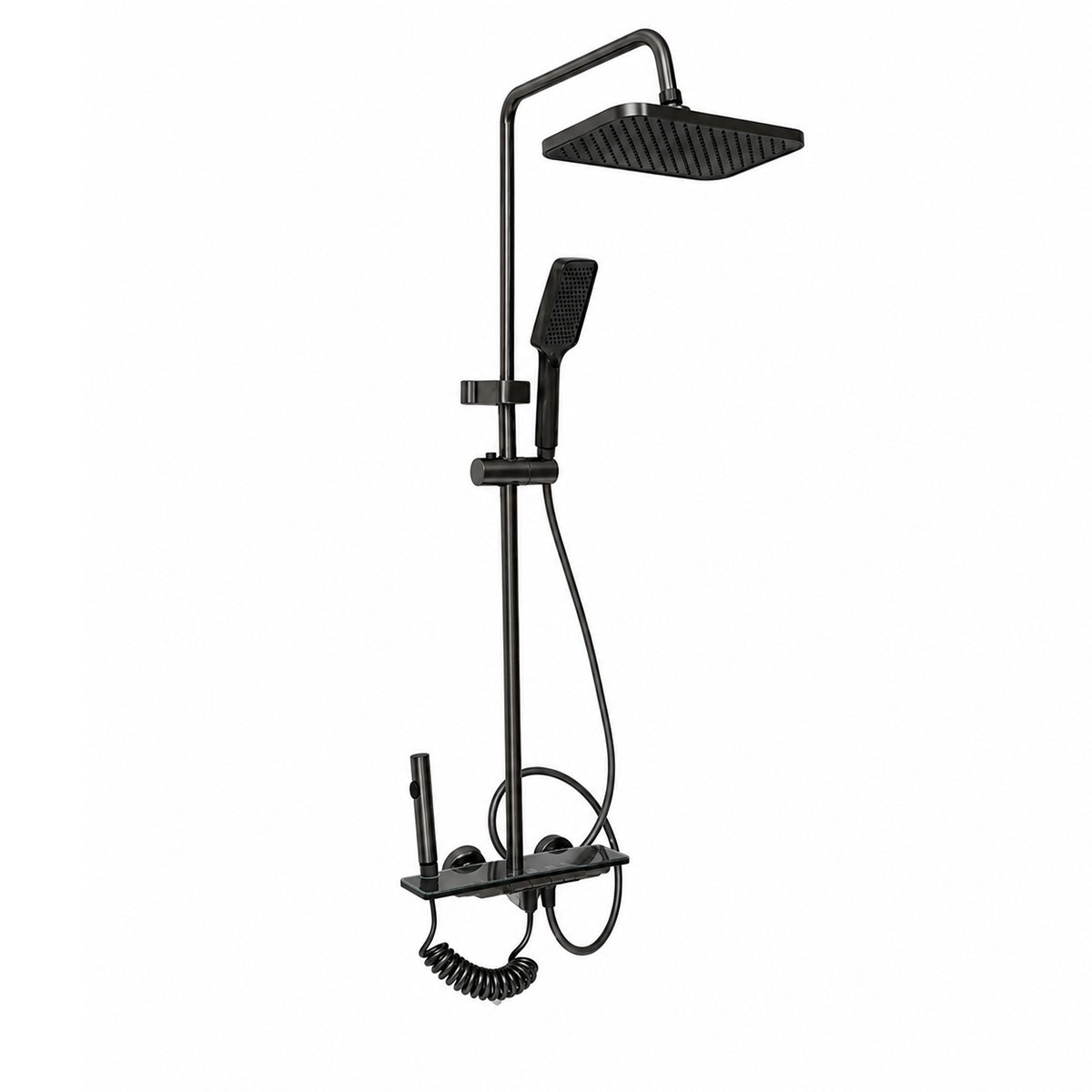 Set dus multifunctional cu termostat, afisaj digital temperatura, 4 functii de curgere a apei, pipa cada, dus dreptunghiular tip ploaie, para de dus, dus bideu, grafit mat, aluminiu - imagine 4
