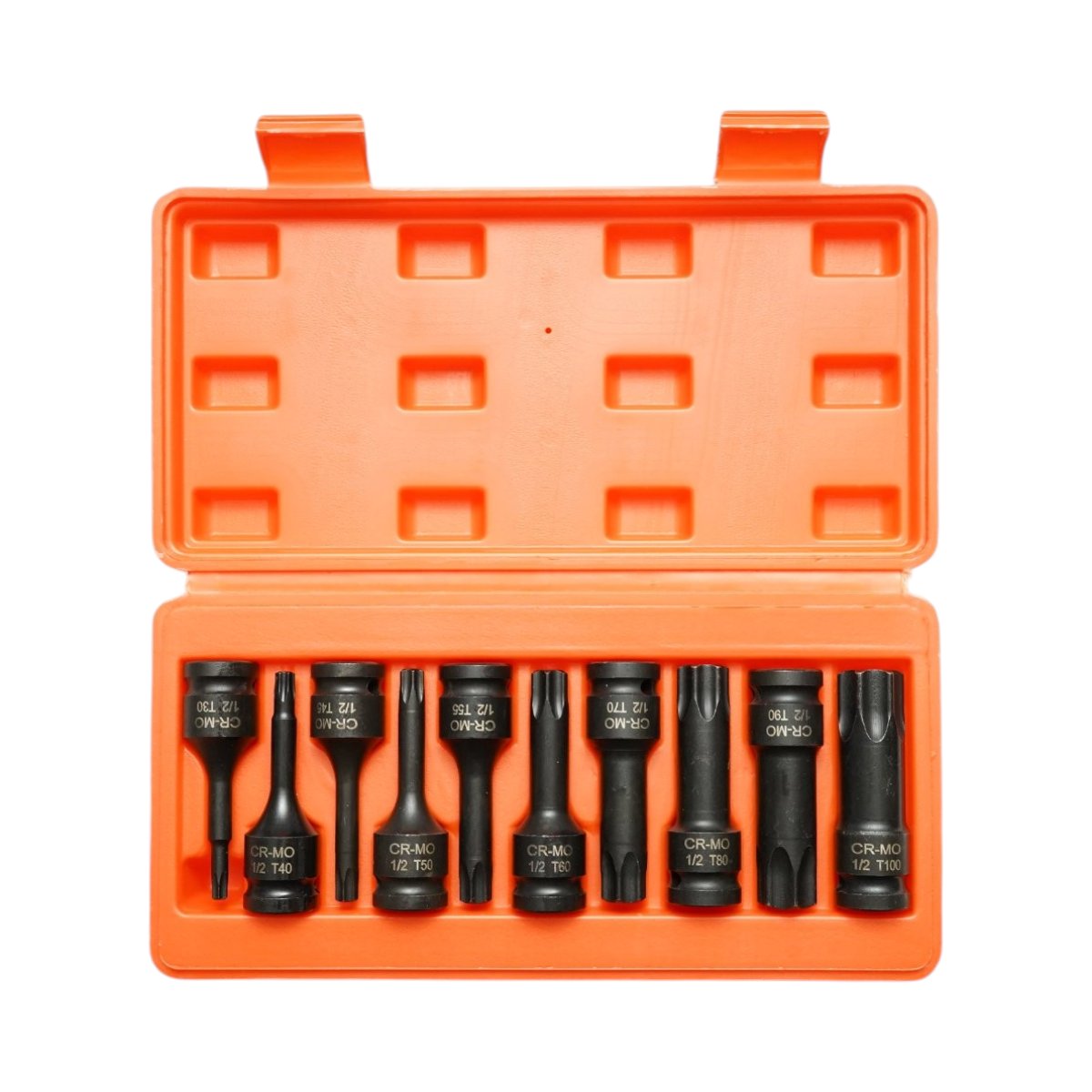 Trusa chei tubulare biti torx lungi T30-T100, patrat 1/2 inch Cr-Mo 10 piese Breckner Germany - imagine 2