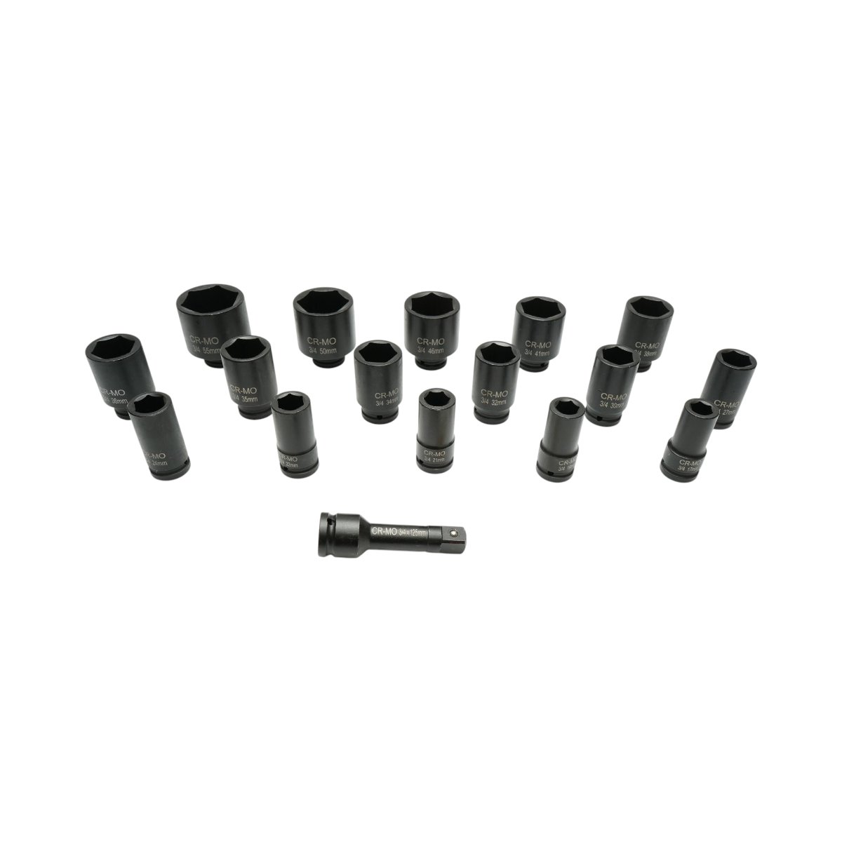 Trusa chei tubulare de impact lungi 17-55mm, prelungitor 125mm, patrat 3/4 inch Cr-Mo 17 piese Breckner Germany - imagine 2
