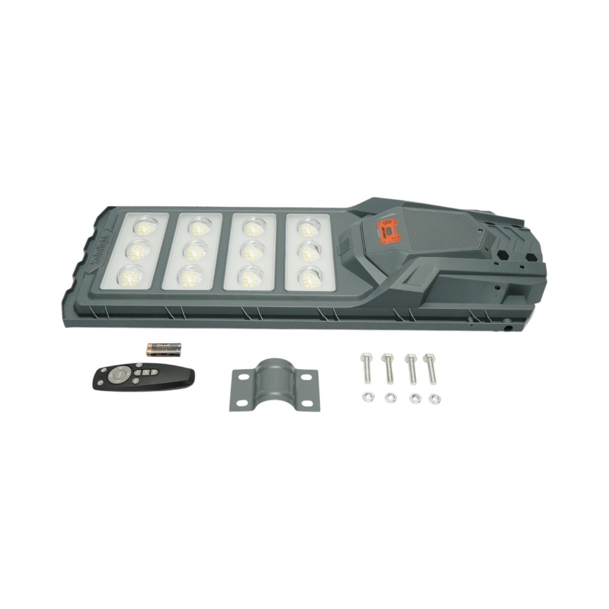 Lampa solara LED iluminat stradal 500W cu panou solar 25W, baterie LiFePO4 20000mAh, senzor miscare, telecomanda, prindere stalp IP65 Breckner Germany - imagine 5