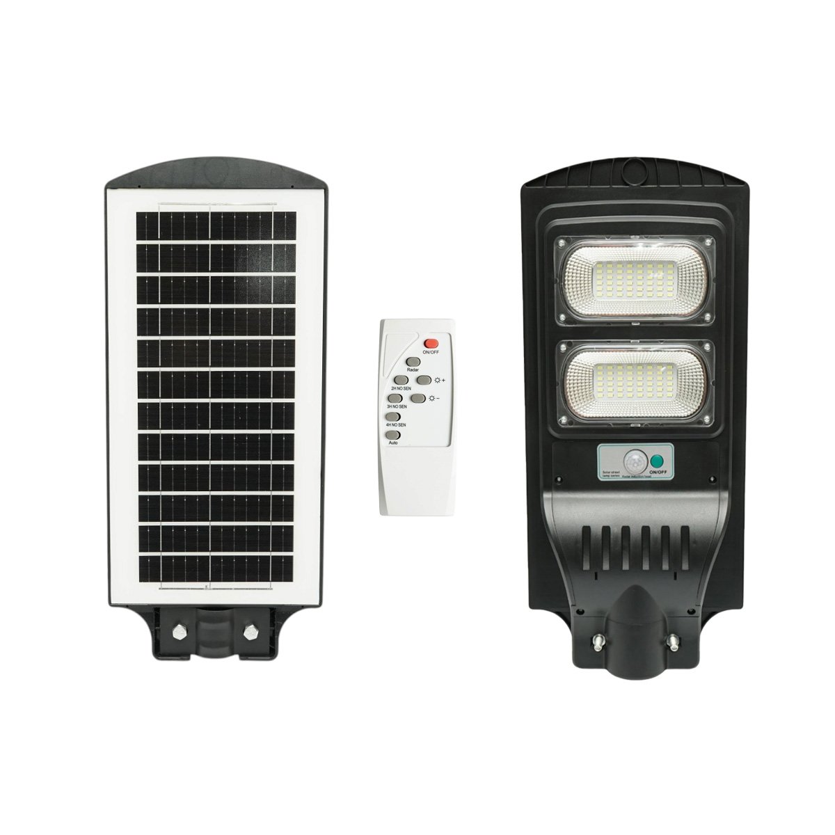 Lampa solara LED iluminat stradal 100W cu panou solar 12W, baterie LiFePO4 8000mAh, senzor miscare, telecomanda, prindere stalp IP65 Breckner Germany