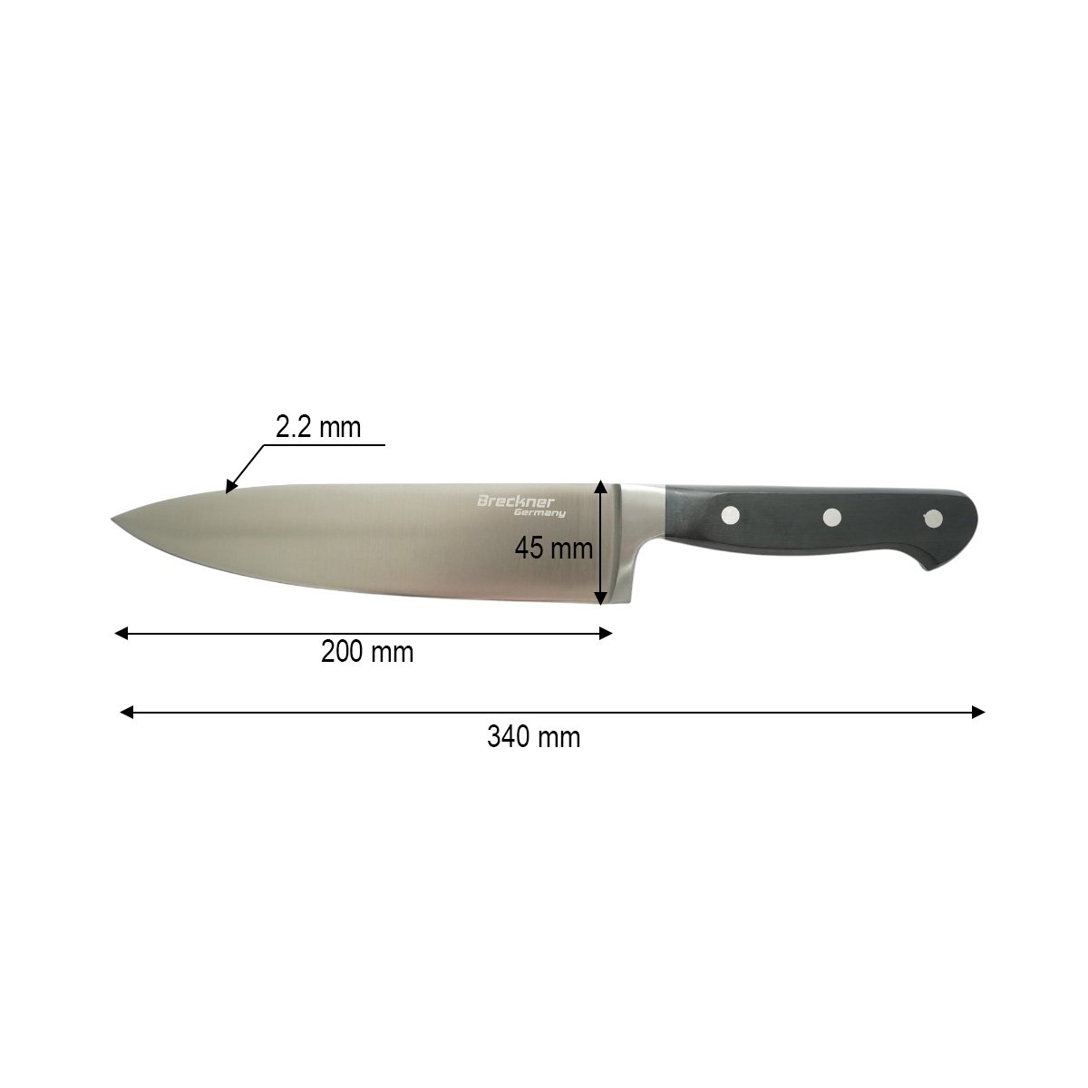 Cutitul bucatarului profesional 20cm, lama otel 5Cr15MoV, maner ABS negru Breckner Germany - imagine 4