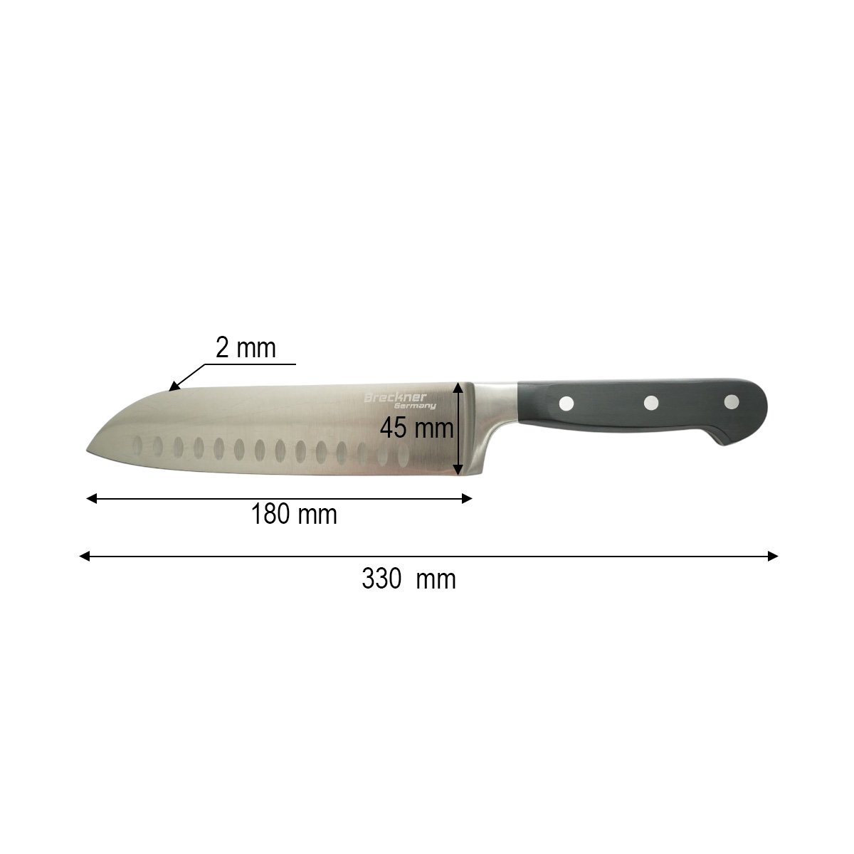 Cutit Santoku profesional 18cm, lama alveolata otel 5Cr15MoV, maner ABS negru Breckner Germany - imagine 4