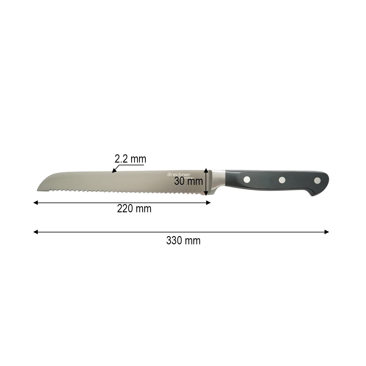 Cutit paine profesional 22cm, lama otel 5Cr15MoV, maner ABS negru Breckner Germany - imagine 4
