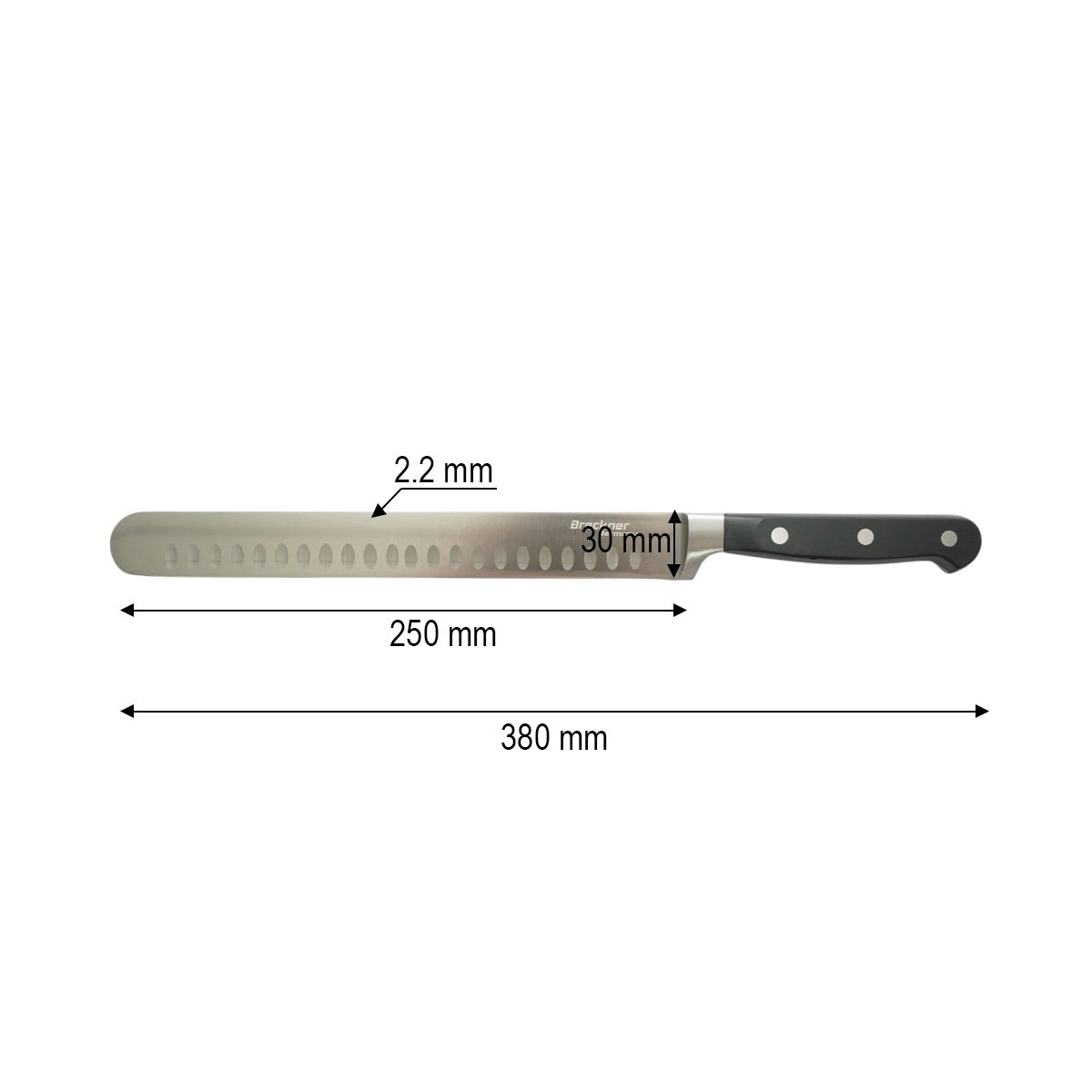 Cutit feliat profesional 25cm, lama alveolata otel 5Cr15MoV, maner ABS negru Breckner Germany - imagine 4