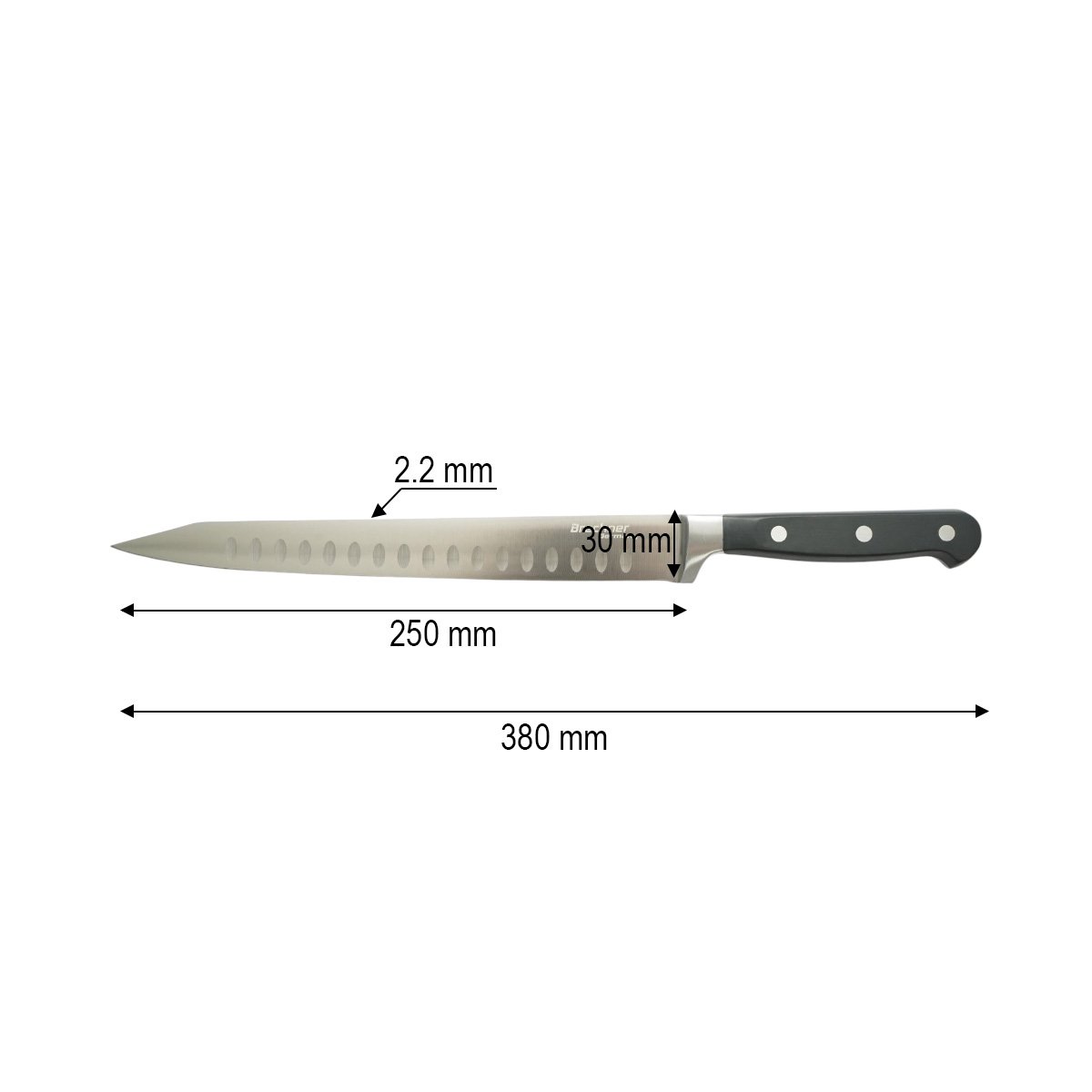 Cutit feliat profesional 25cm, lama alveolata otel 5Cr15MoV, maner ABS negru Breckner Germany - imagine 4