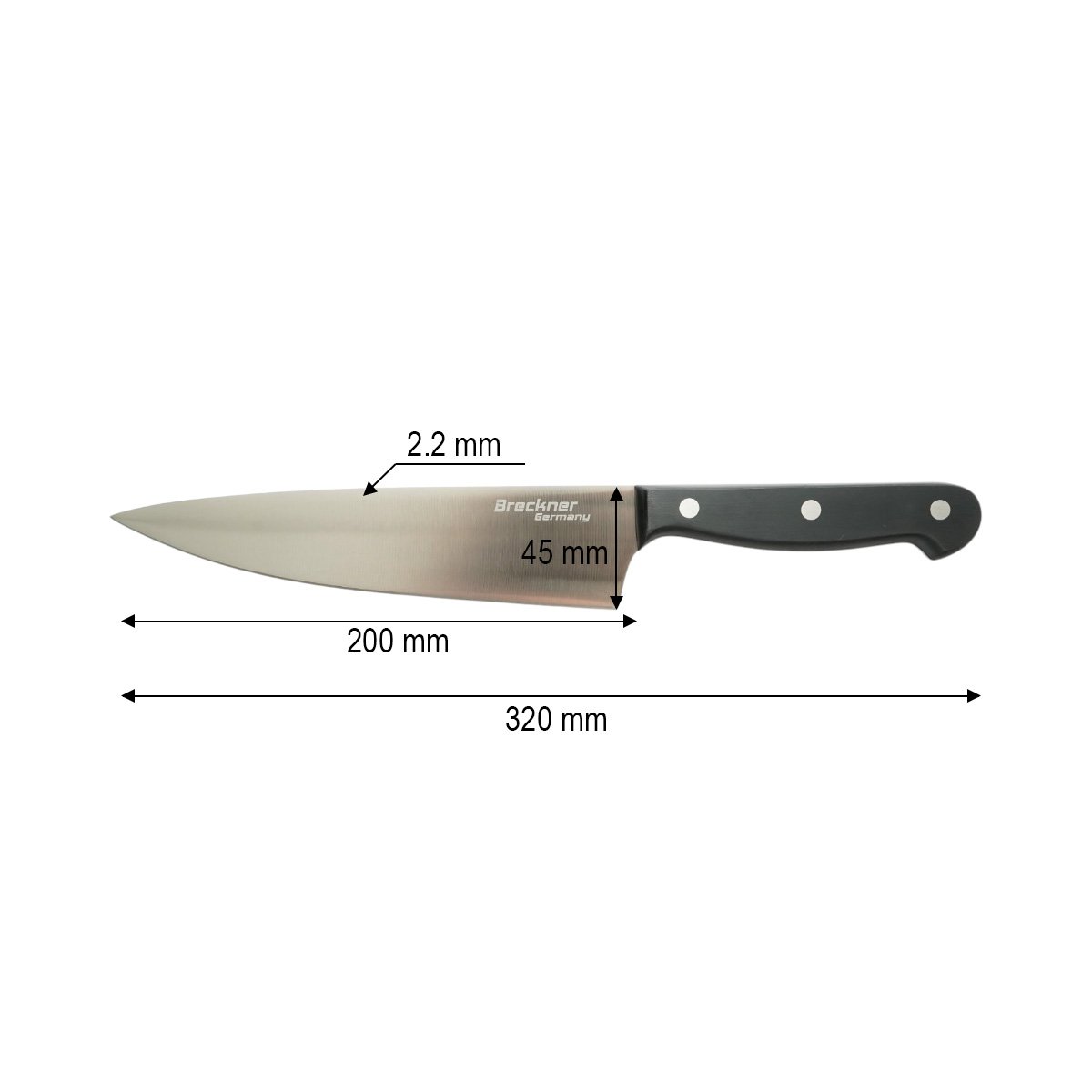 Cutitul bucatarului profesional 20cm, lama otel 5Cr15MoV, maner POM negru Breckner Germany - imagine 4