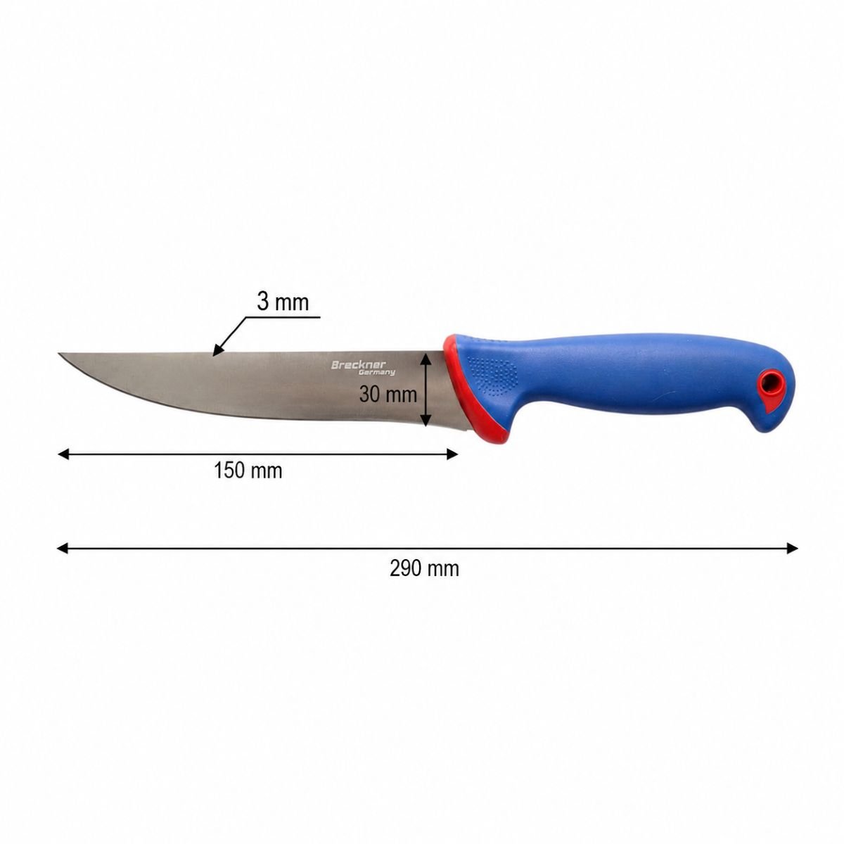 Cutit dezosat profesional 15cm, lama otel 5Cr15MoV, maner Nylon albastru-rosu Breckner Germany - imagine 4