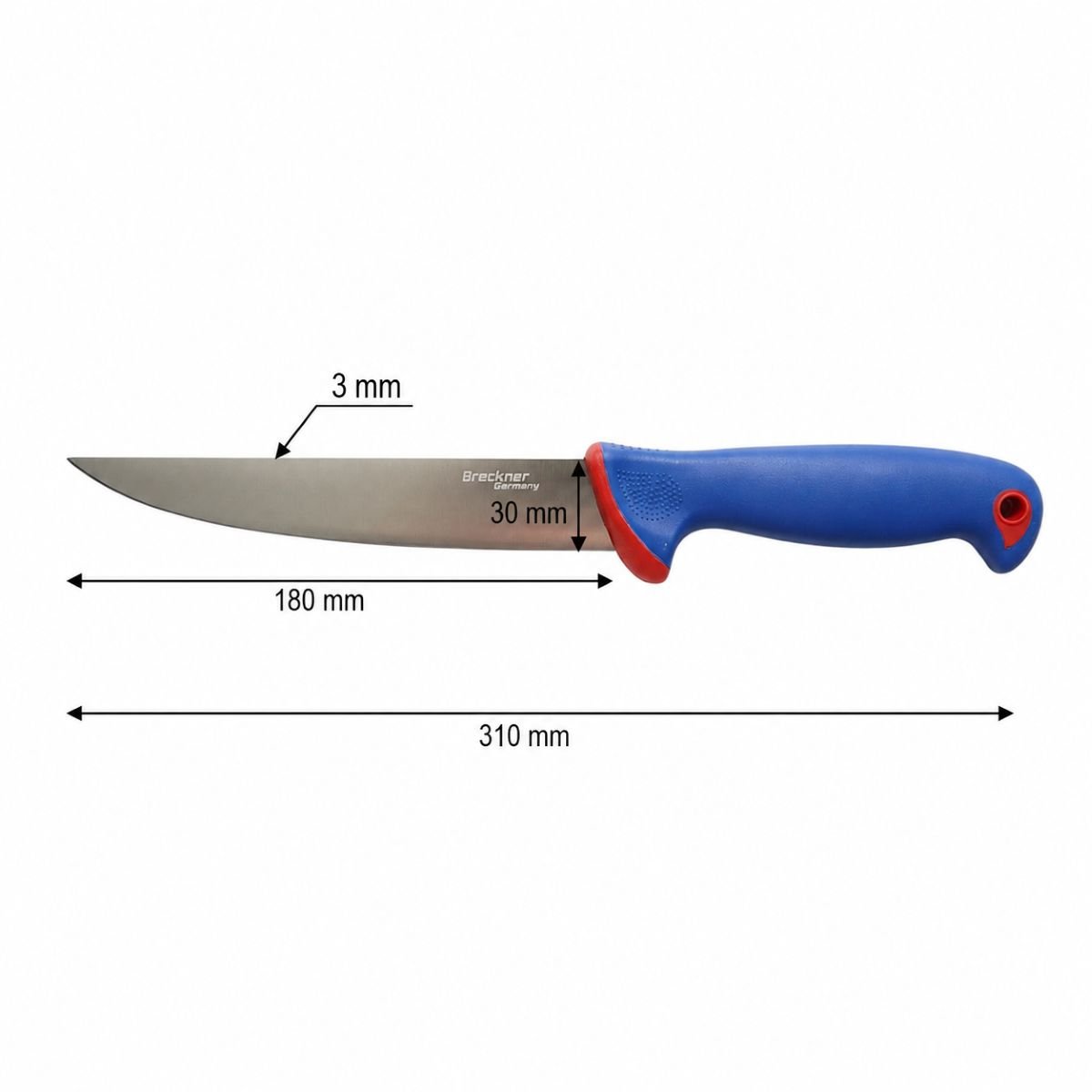 Cutit de transat si injunghiat profesional 18cm, lama otel 5Cr15MoV, maner Nylon albastru-rosu Breckner Germany - imagine 4