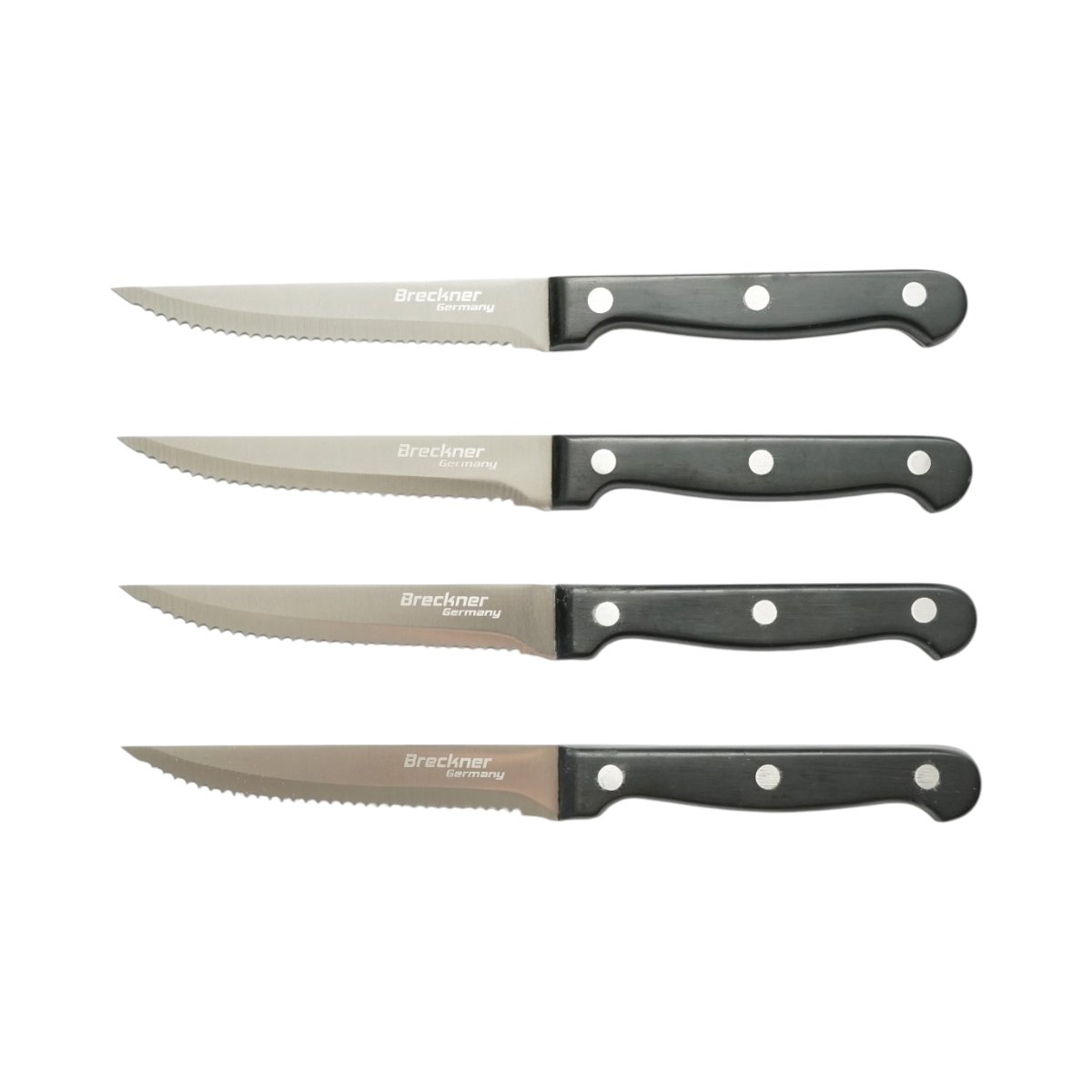 Set 4 cutite steak 11cm, lama zimtata otel 3Cr13, maner bachelita negru Breckner Germany