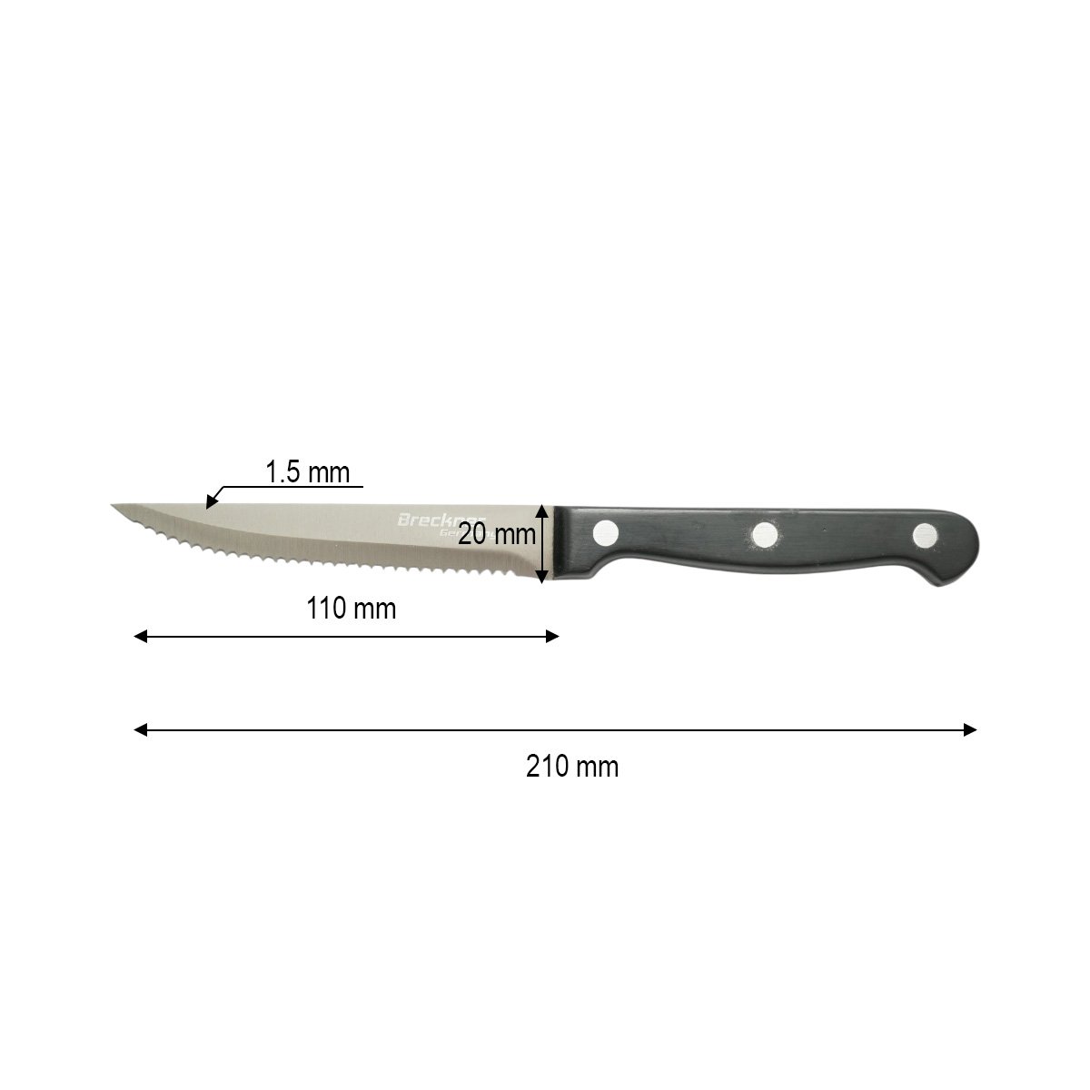 Set 4 cutite steak 11cm, lama zimtata otel 3Cr13, maner bachelita negru Breckner Germany - imagine 4