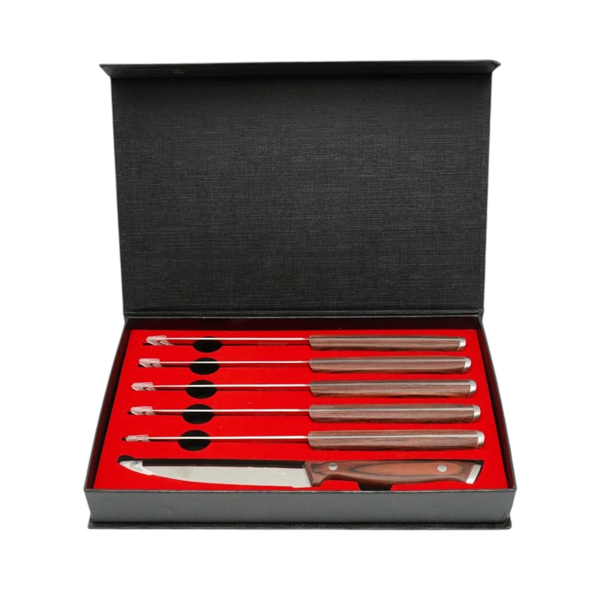 Set 6 cutite steak 12.5cm, lama zimtata otel 3Cr13, maner lemn Pakka Breckner Germany