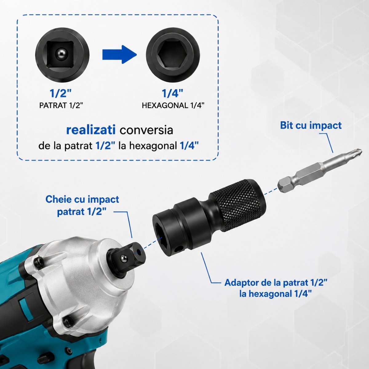 Adaptor de impact pentru biti 1/2 - 1/4 inch Cr-Mo Breckner Germany - imagine 3