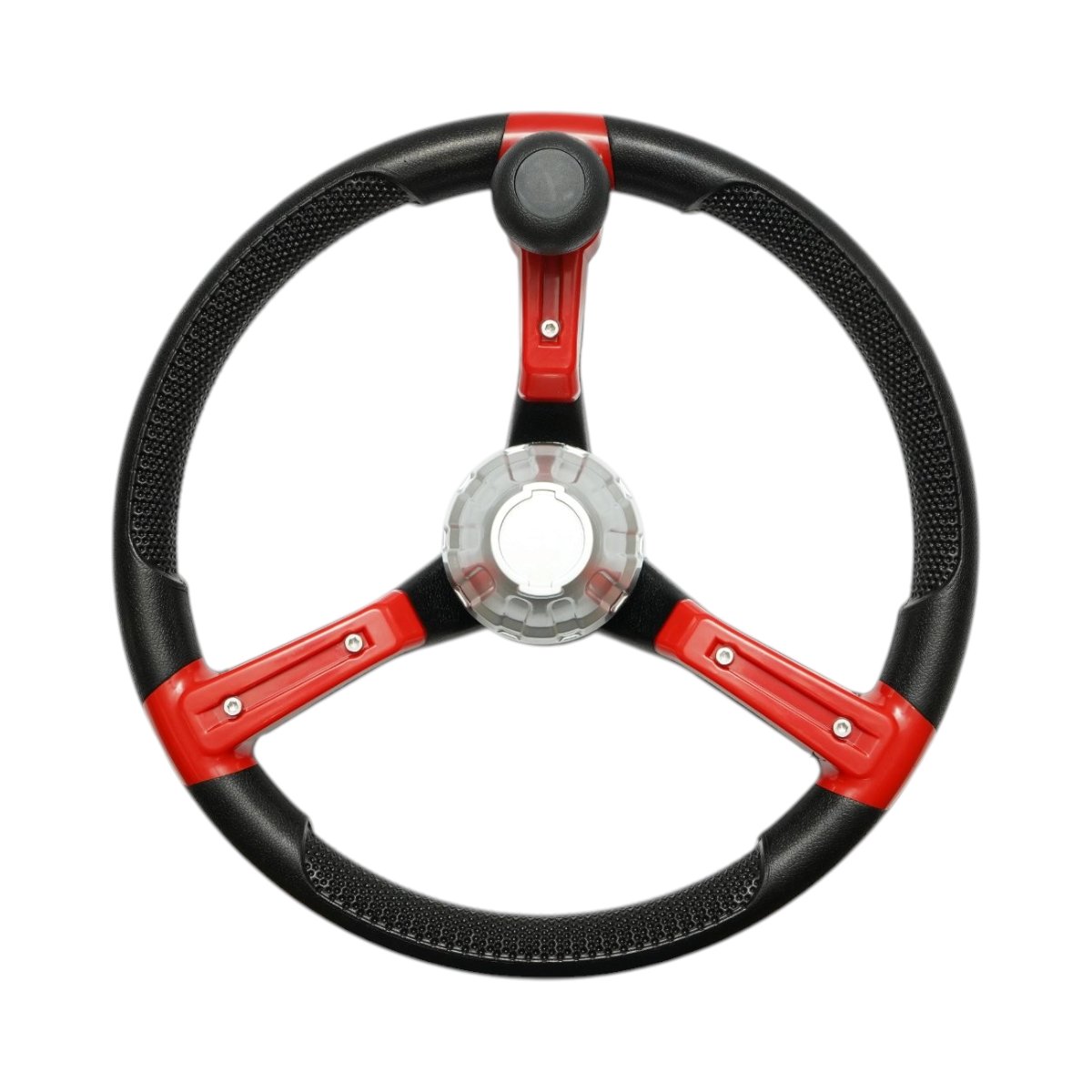 Volan tractor universal 390mm, prindere 25mm Z=24, maner rotativ 360 grade, rosu-negru Breckner Germany - imagine 2