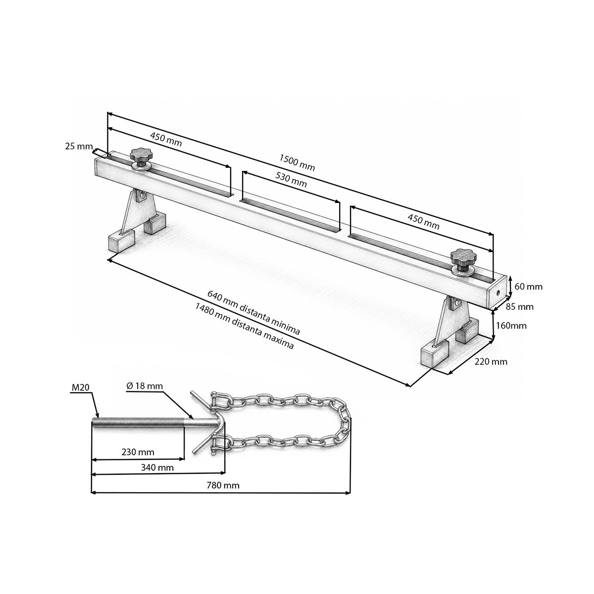 Bara traversa suport manual sustinere motor 500kg Breckner Germany - imagine 6