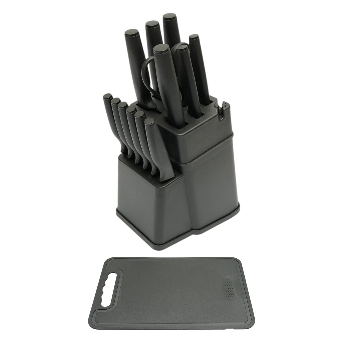 Set cutite bucatarie 15 piese cu suport, tocator si foarfeca, lama otel 3Cr13, maner PP negru Breckner Germany