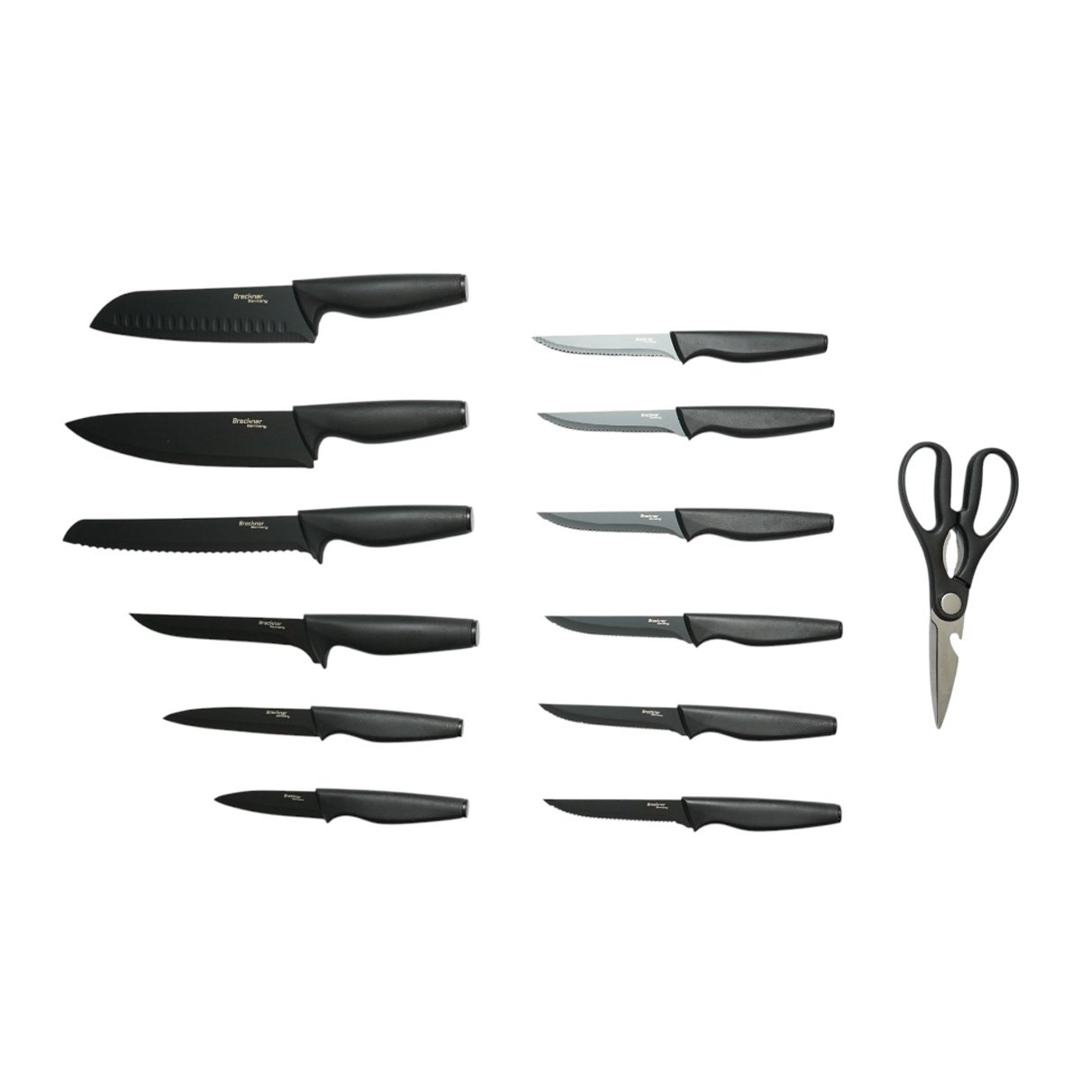 Set cutite bucatarie 15 piese cu suport, tocator si foarfeca, lama otel 3Cr13, maner PP negru Breckner Germany - imagine 2