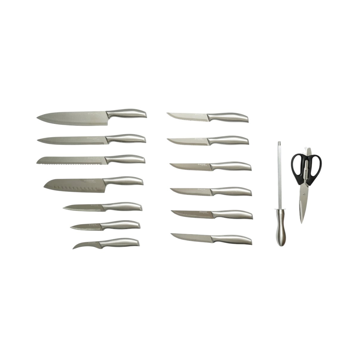 Set cutite bucatarie 16 piese cu suport lemn, foarfeca si pila ascutit, lama otel 3Cr13, maner otel 18/0 Breckner Germany - imagine 2