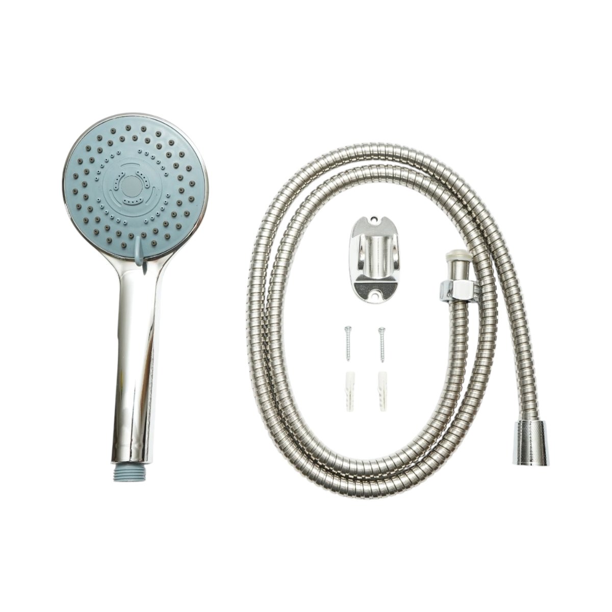 Set para dus cu furtun zincat 1.5m, suport perete, 5 functii, crom lucios, plastic 97x240mm - imagine 2