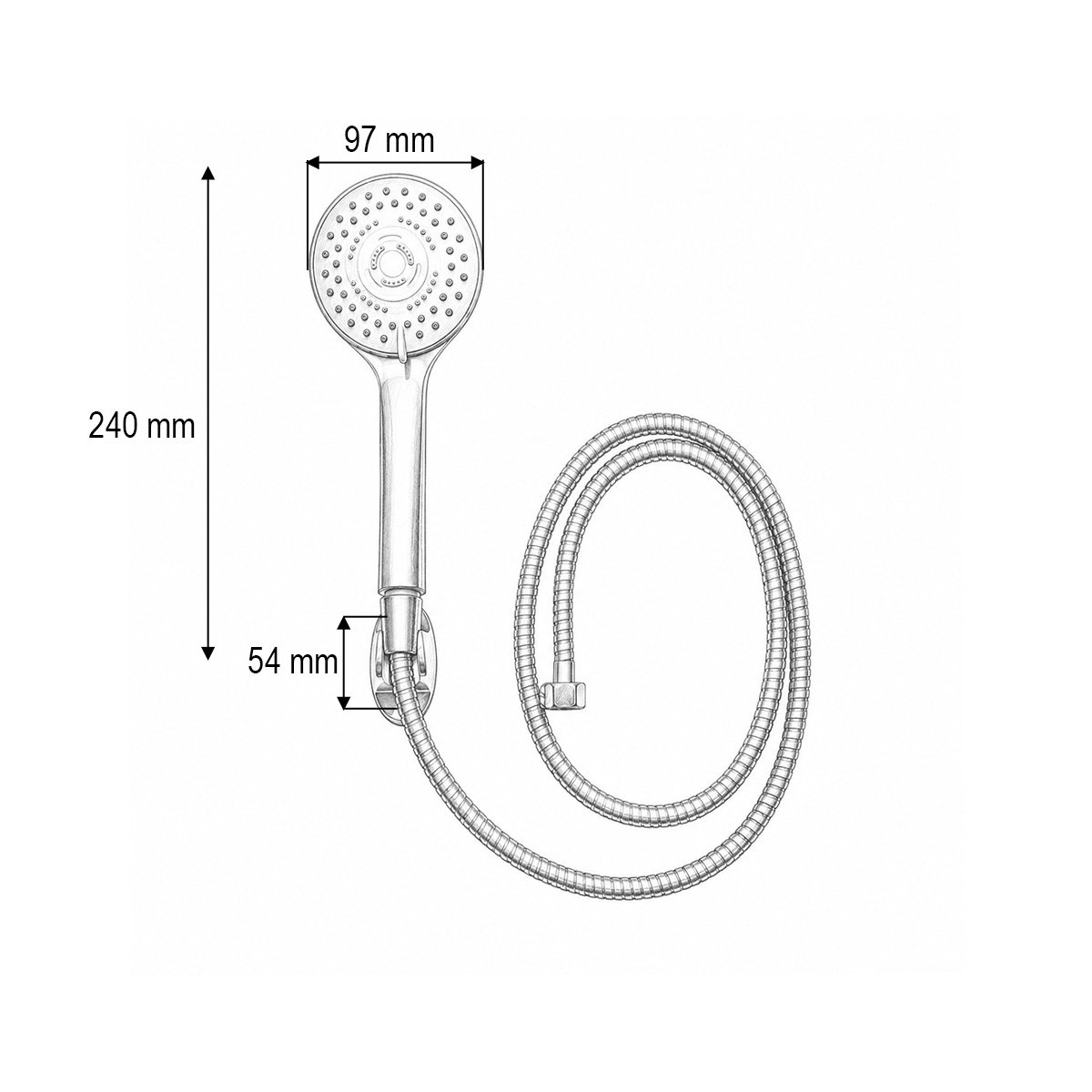 Set para dus cu furtun zincat 1.5m, suport perete, 5 functii, crom lucios, plastic 97x240mm - imagine 3