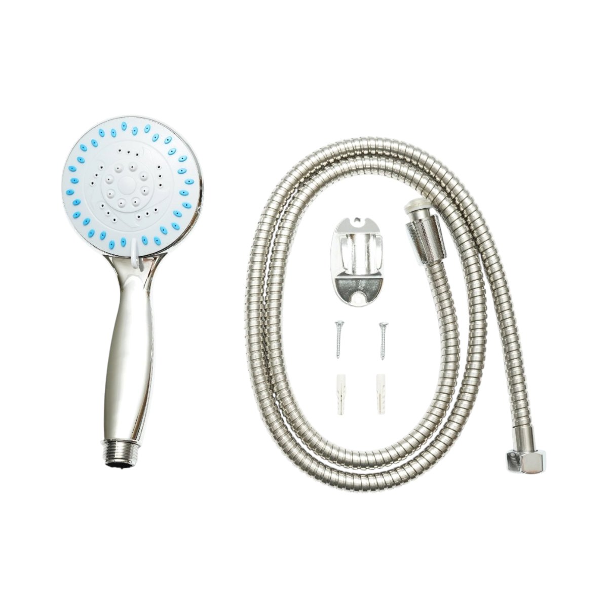 Set para dus cu furtun zincat 1.5m, suport perete, 5 functii, crom lucios, plastic 95x220mm - imagine 2