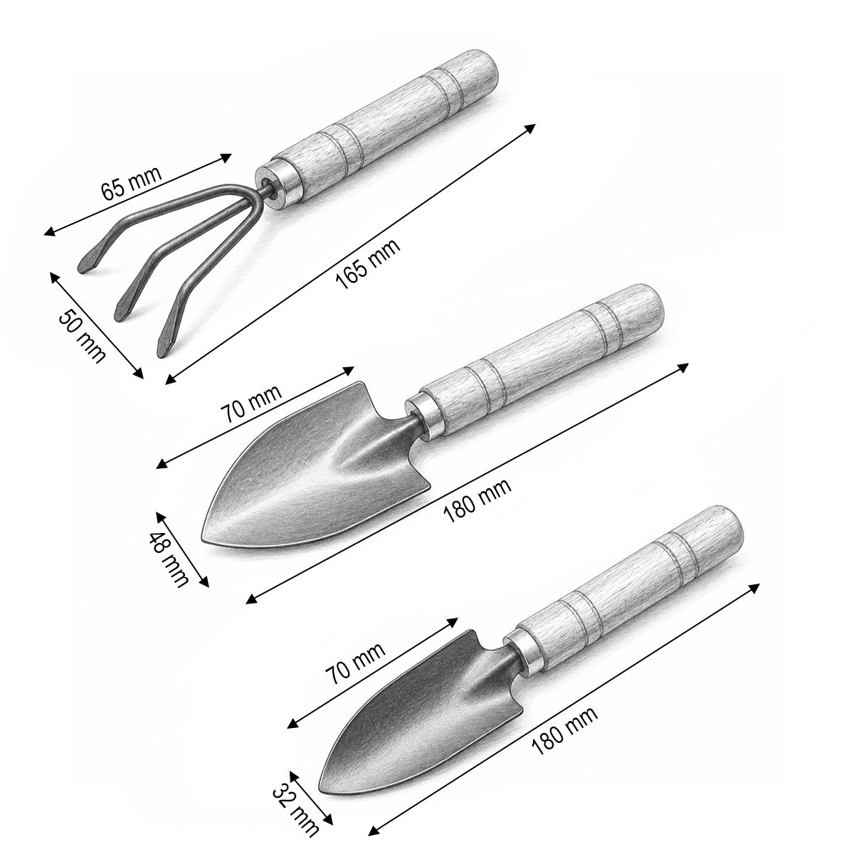 Set 3 unelte gradinarit cu lopatica, transplantor, cultivator si maner lemn Breckner Germany - imagine 3