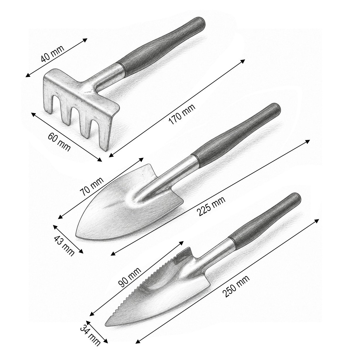 Set 3 unelte gradinarit cu lopatica, cultivator, grebla si maner metalic Breckner Germany - imagine 3