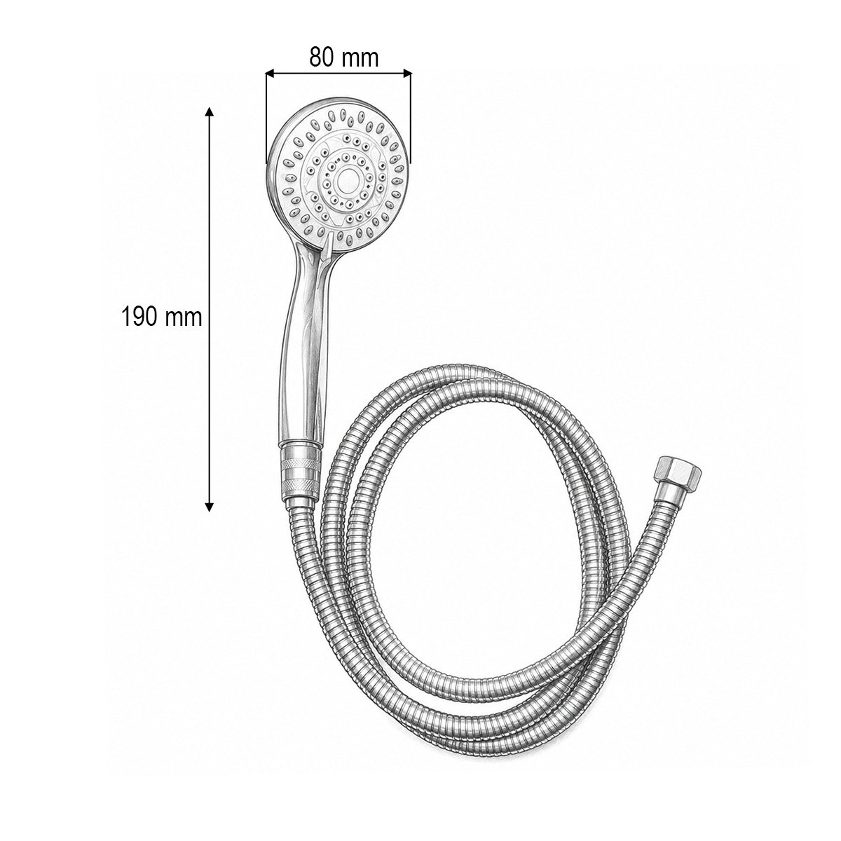 Set para dus cu furtun zincat 1.5m, 5 functii, crom lucios, plastic 80x190mm - imagine 4