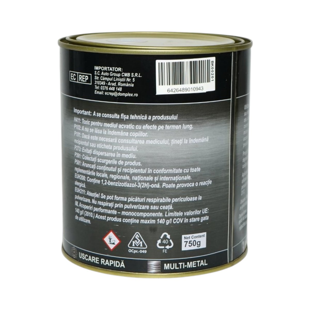 Vopsea email anticoroziva 3 in 1 albastru egee pentru metal 750g, direct pe rugina, pe baza de apa Breckner Germany - imagine 3