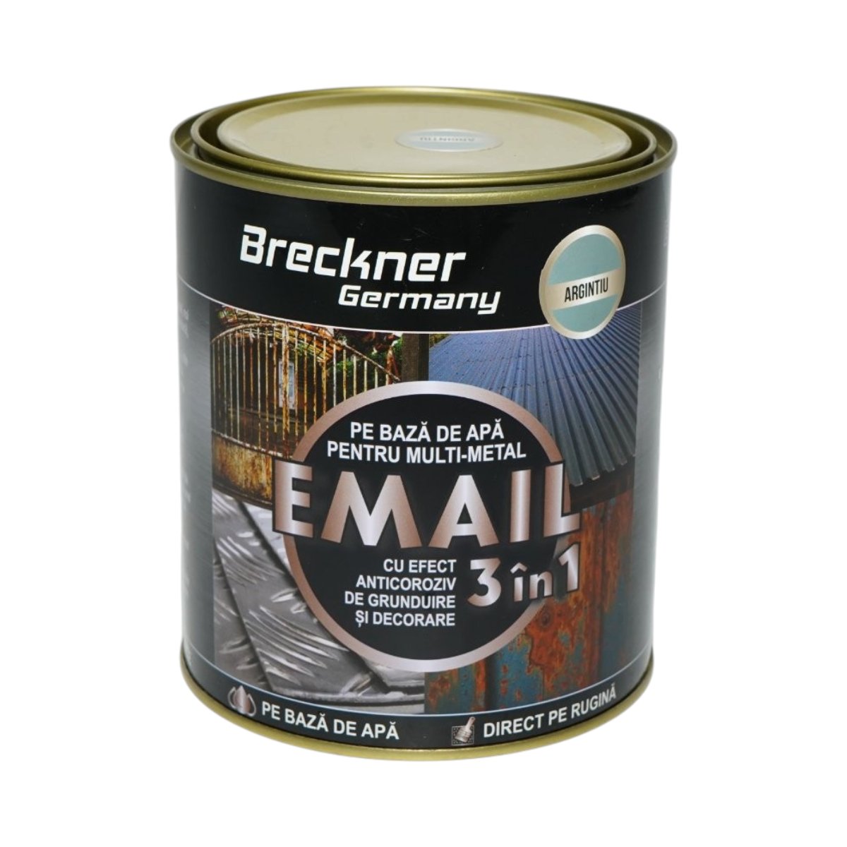 Vopsea email anticoroziva 3 in 1 argintie pentru metal 750g, direct pe rugina, pe baza de apa Breckner Germany - imagine 2