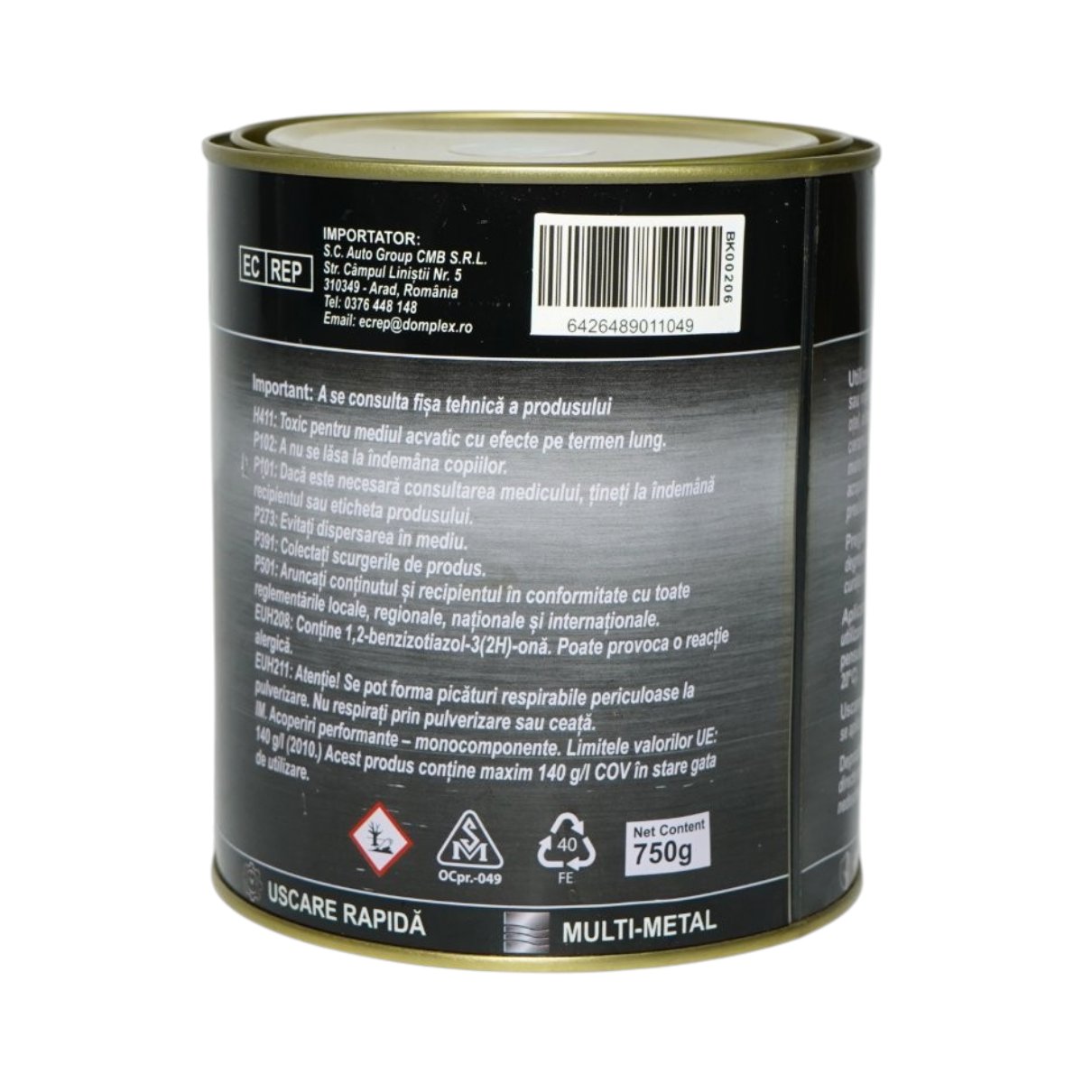 Vopsea email anticoroziva 3 in 1 argintie pentru metal 750g, direct pe rugina, pe baza de apa Breckner Germany - imagine 3